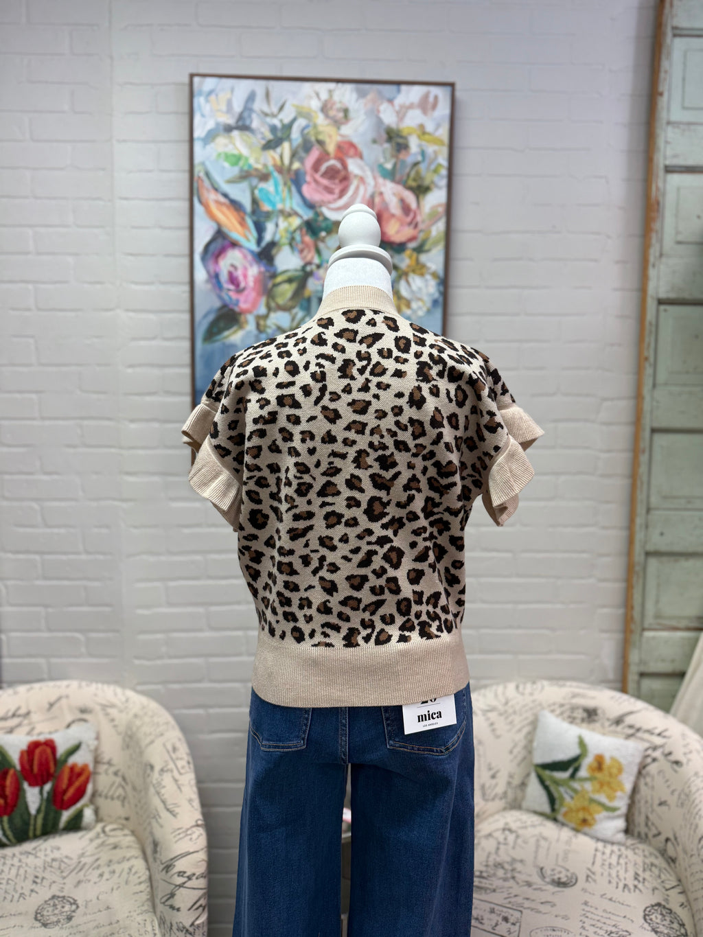 Leopard Ruffle Sleeved Sweater