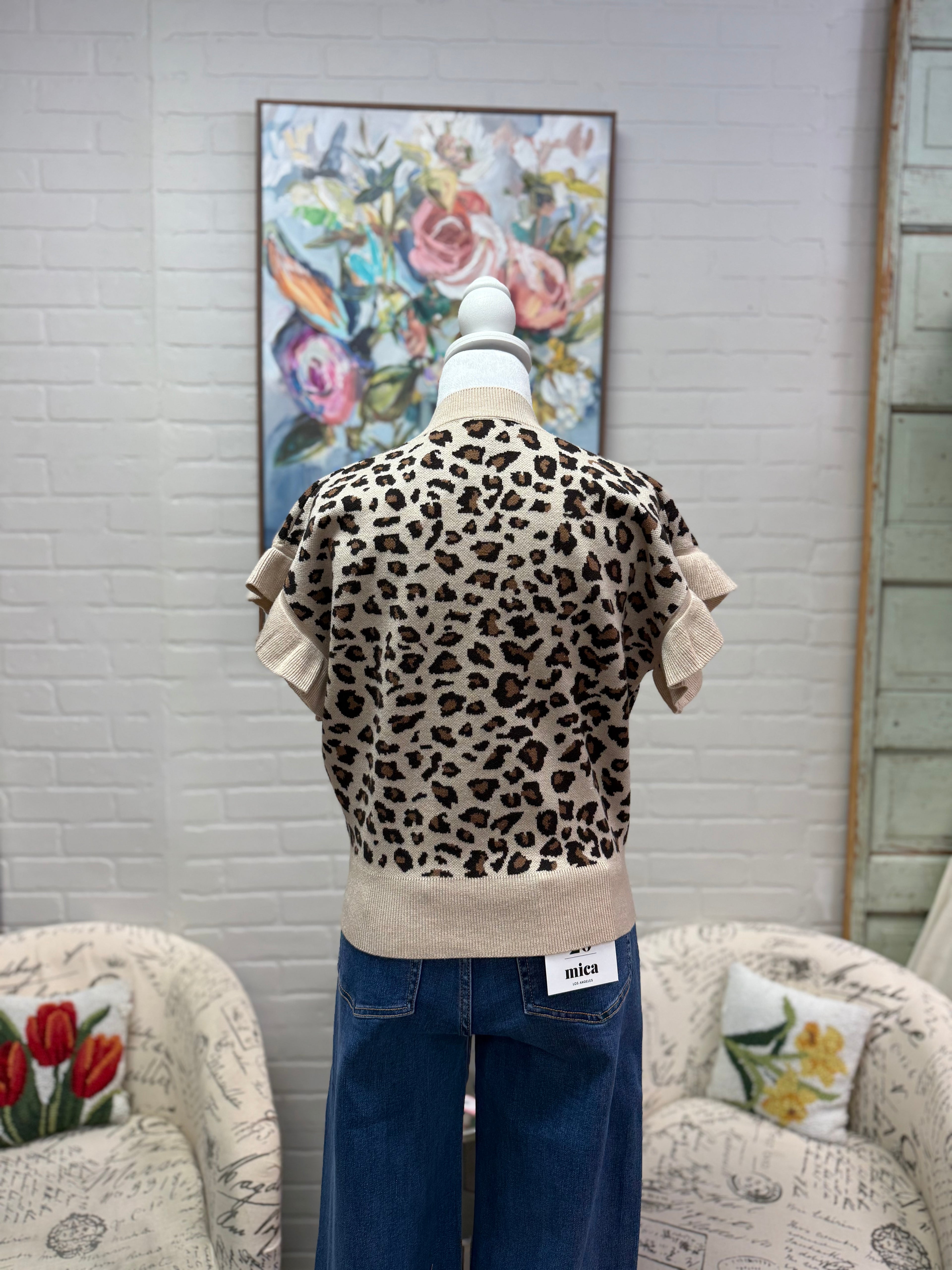 Leopard Ruffle Sleeved Sweater