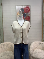 Cream Contrast Trim Sleeveless Cardigan