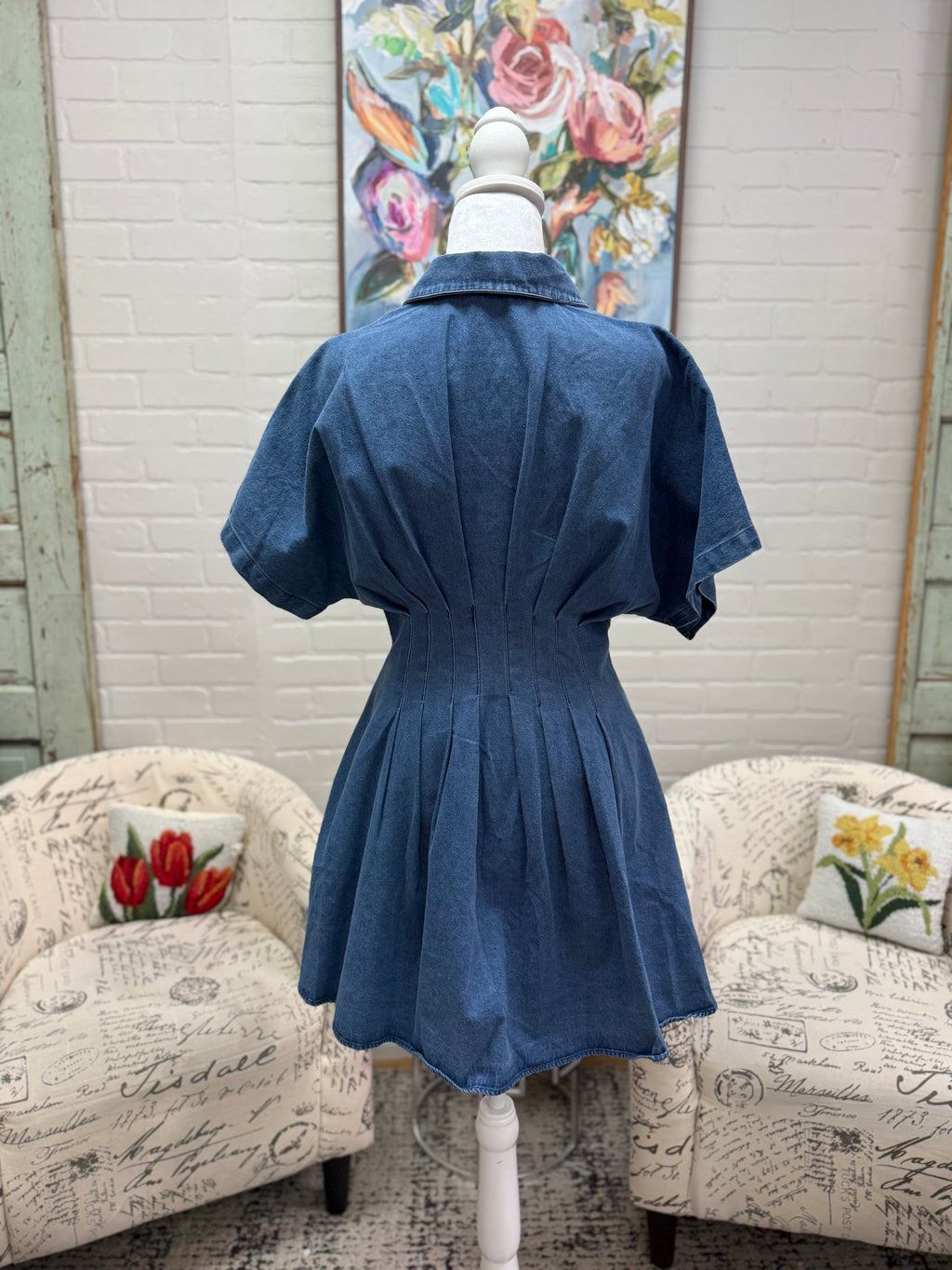Denim Pleated Mini Dress