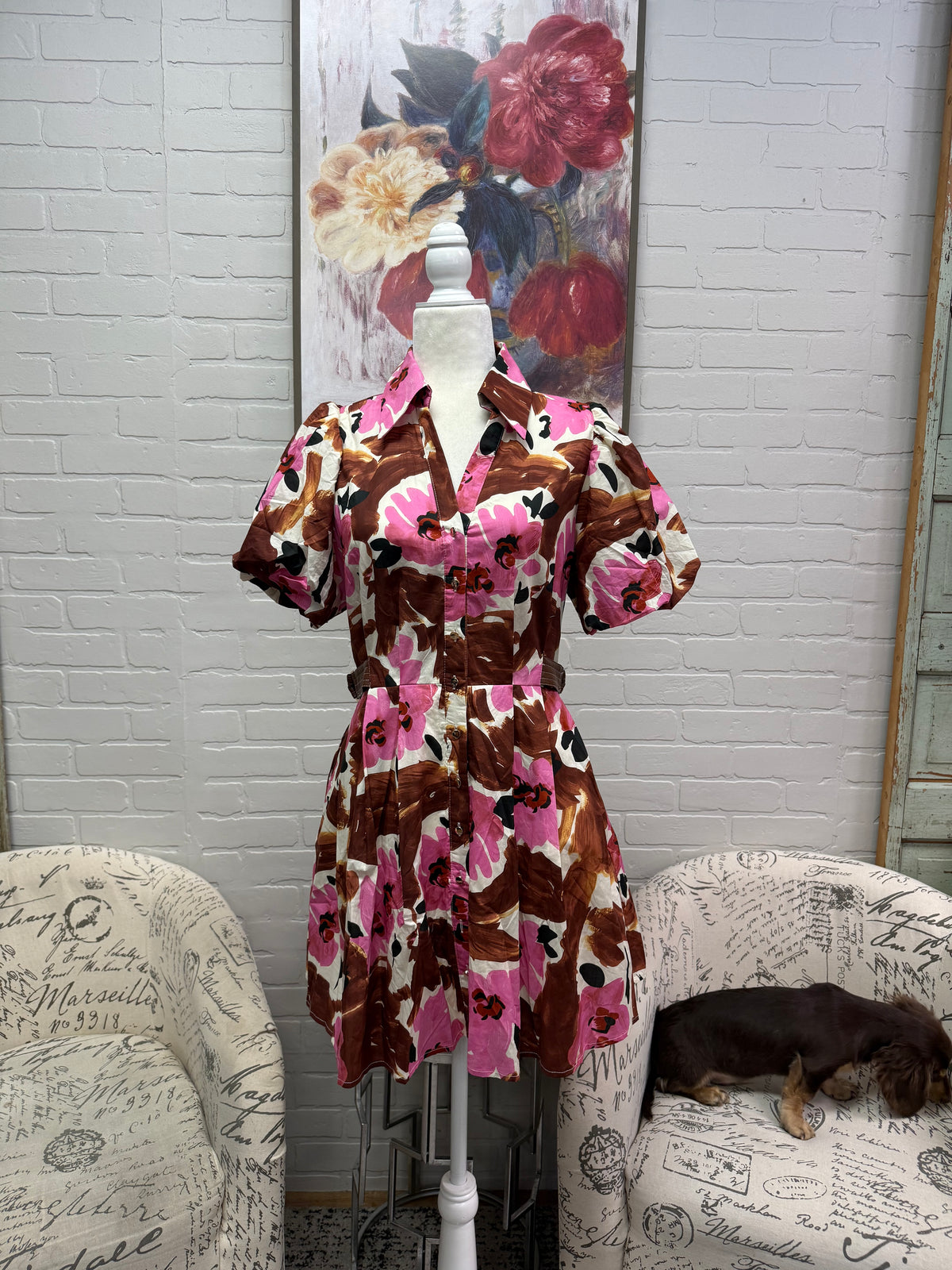 Pink & Brown Floral Mini Dress