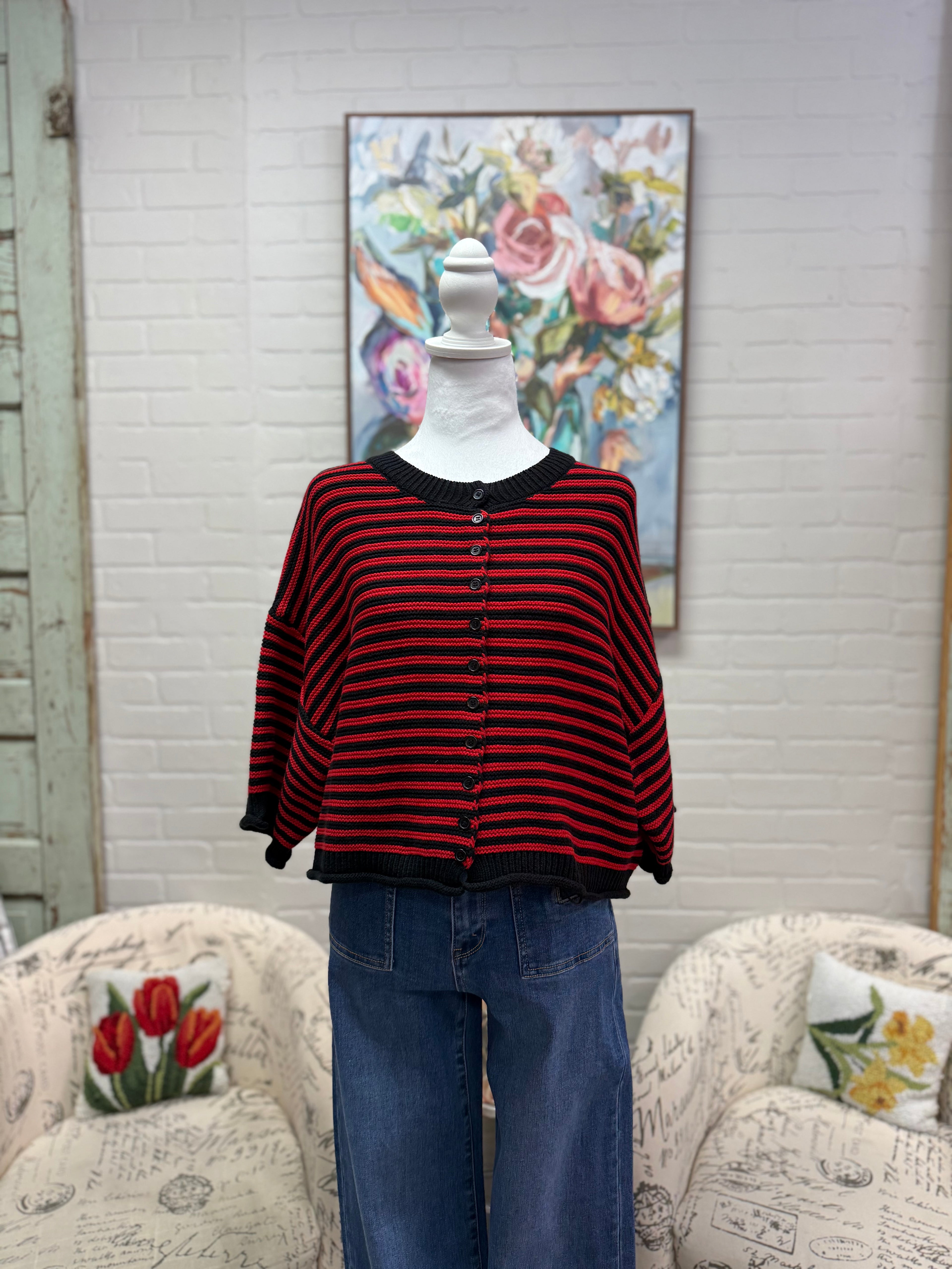 Red Striped Cardigan