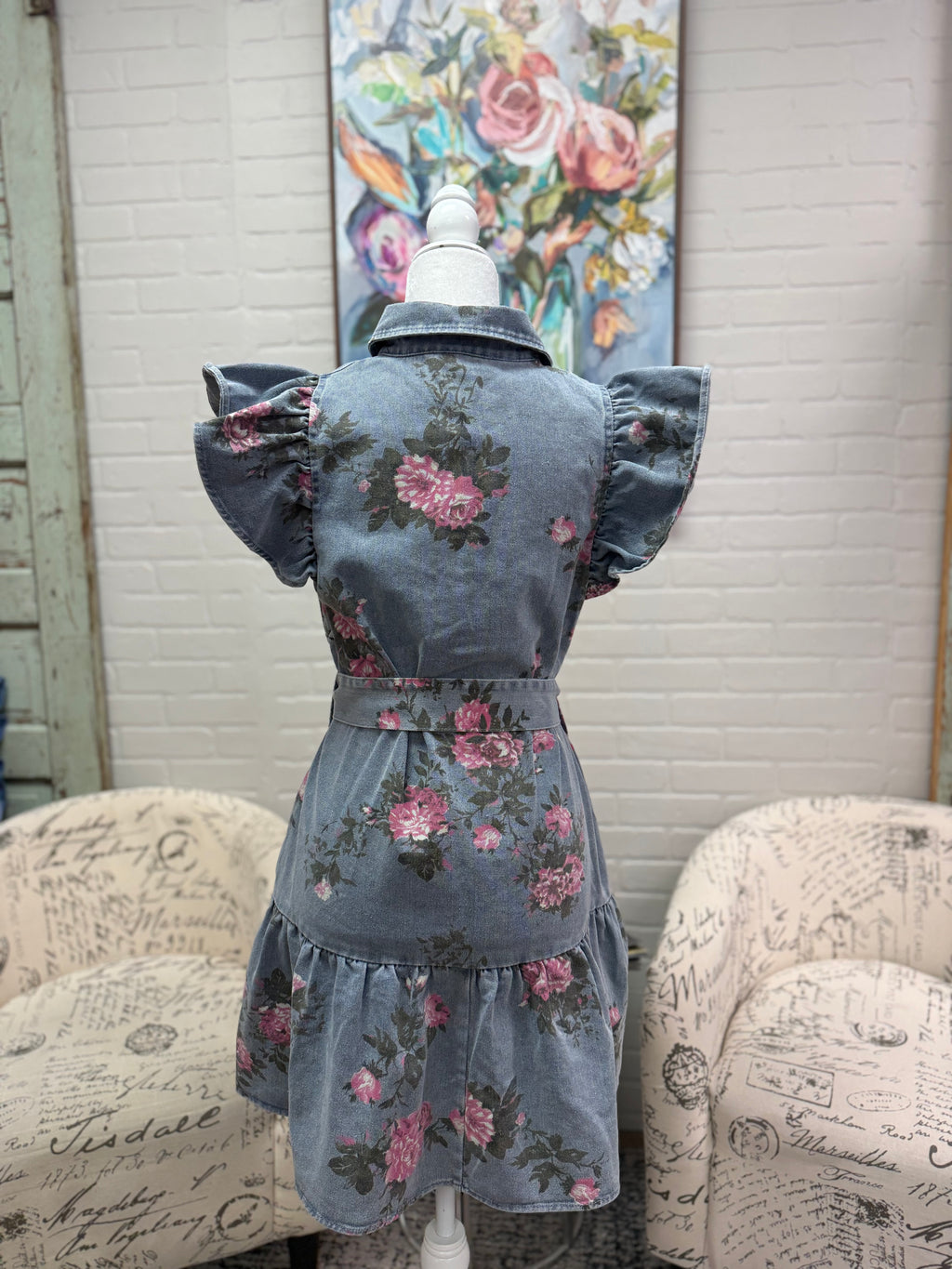Light Blue Denim Floral Dress