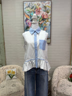 Off White Sleeveless Ruffle Hem Top