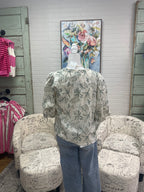 Olive Floral Embroidered Pleated Top