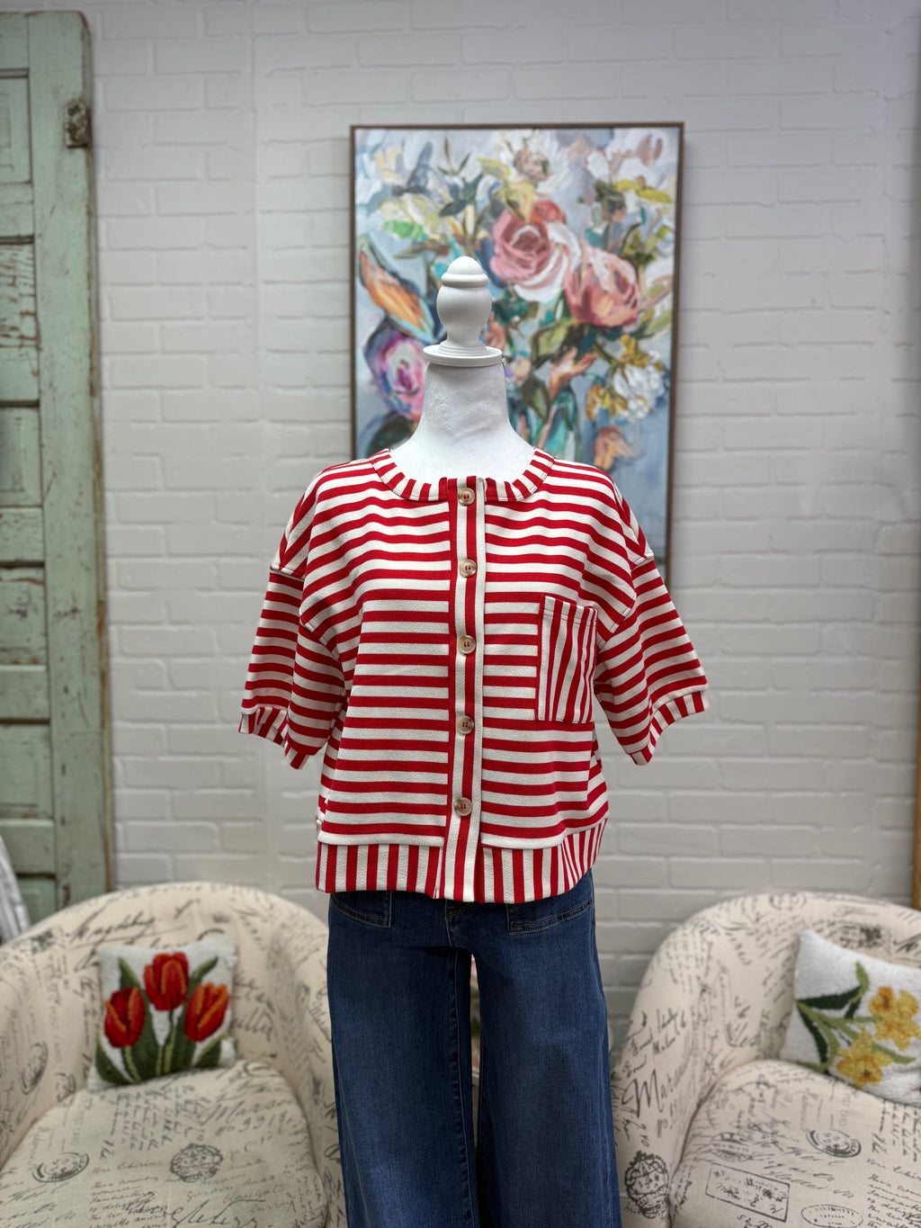 Red Short Sleeve Button Down