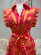 Hot Pink Striped Midi Dress