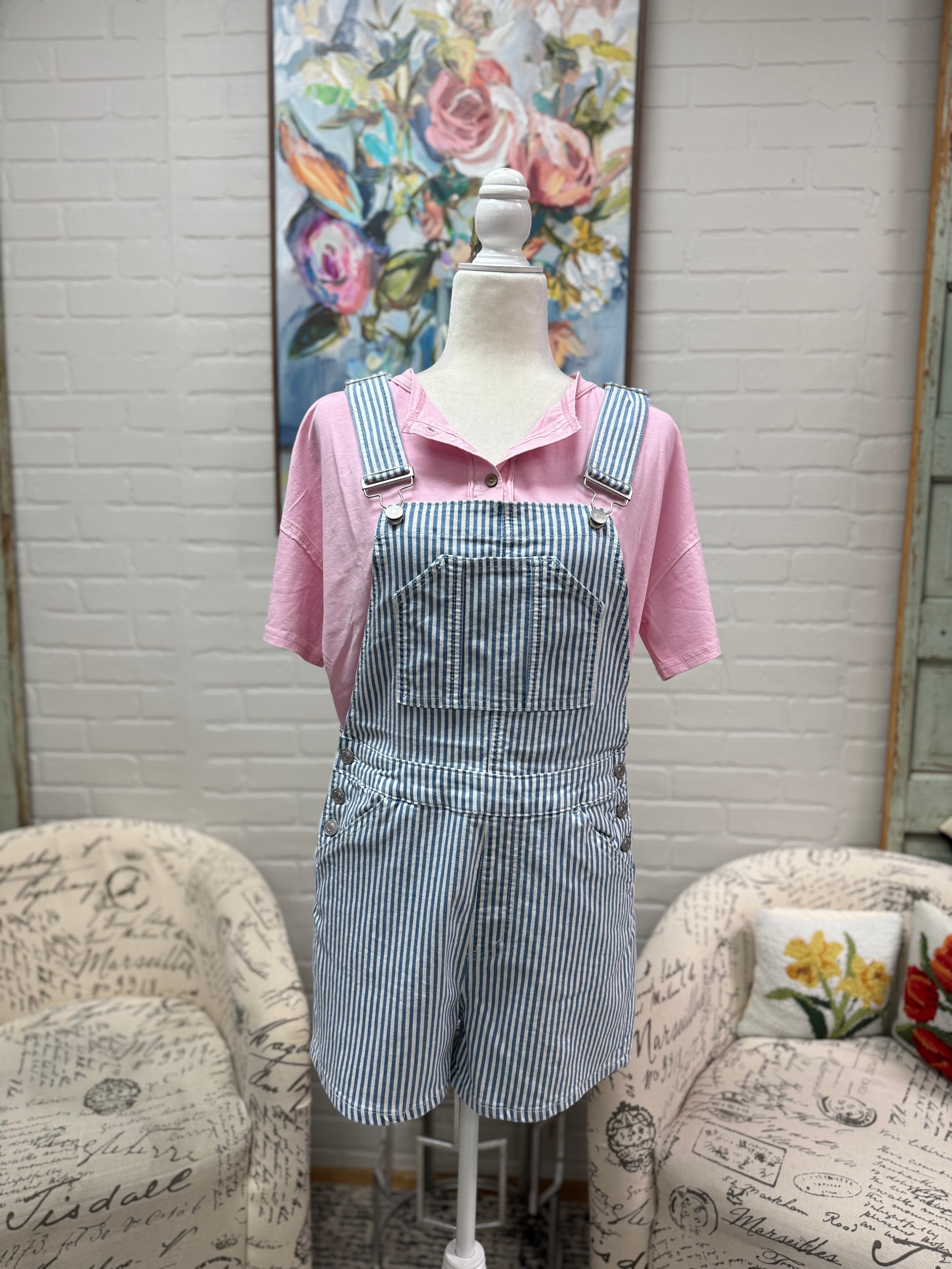 Striped Overall Shorts