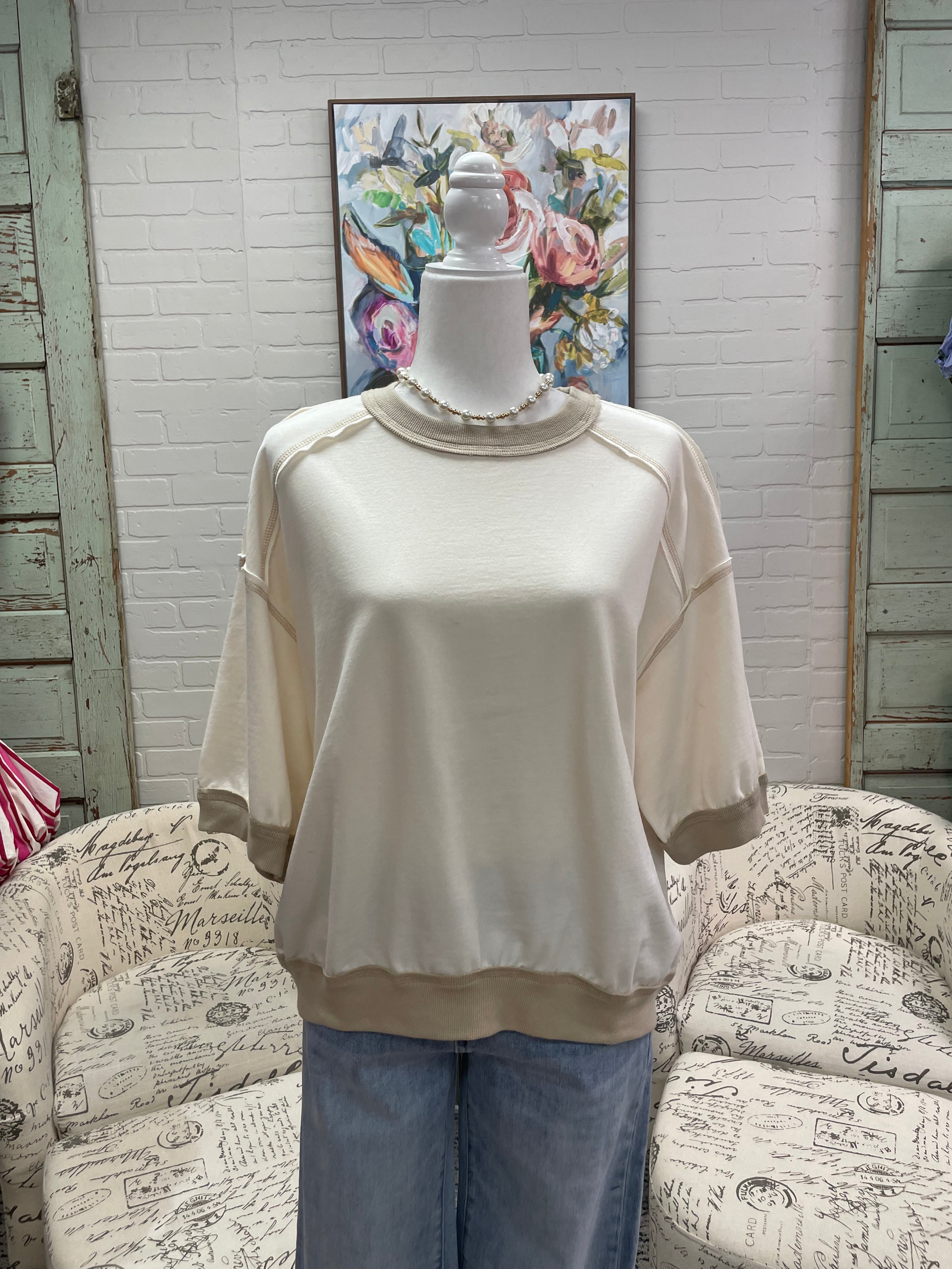Cream Contrast Trim Top