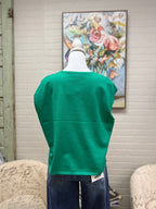 Green Split Neck Sleeveless Sweater
