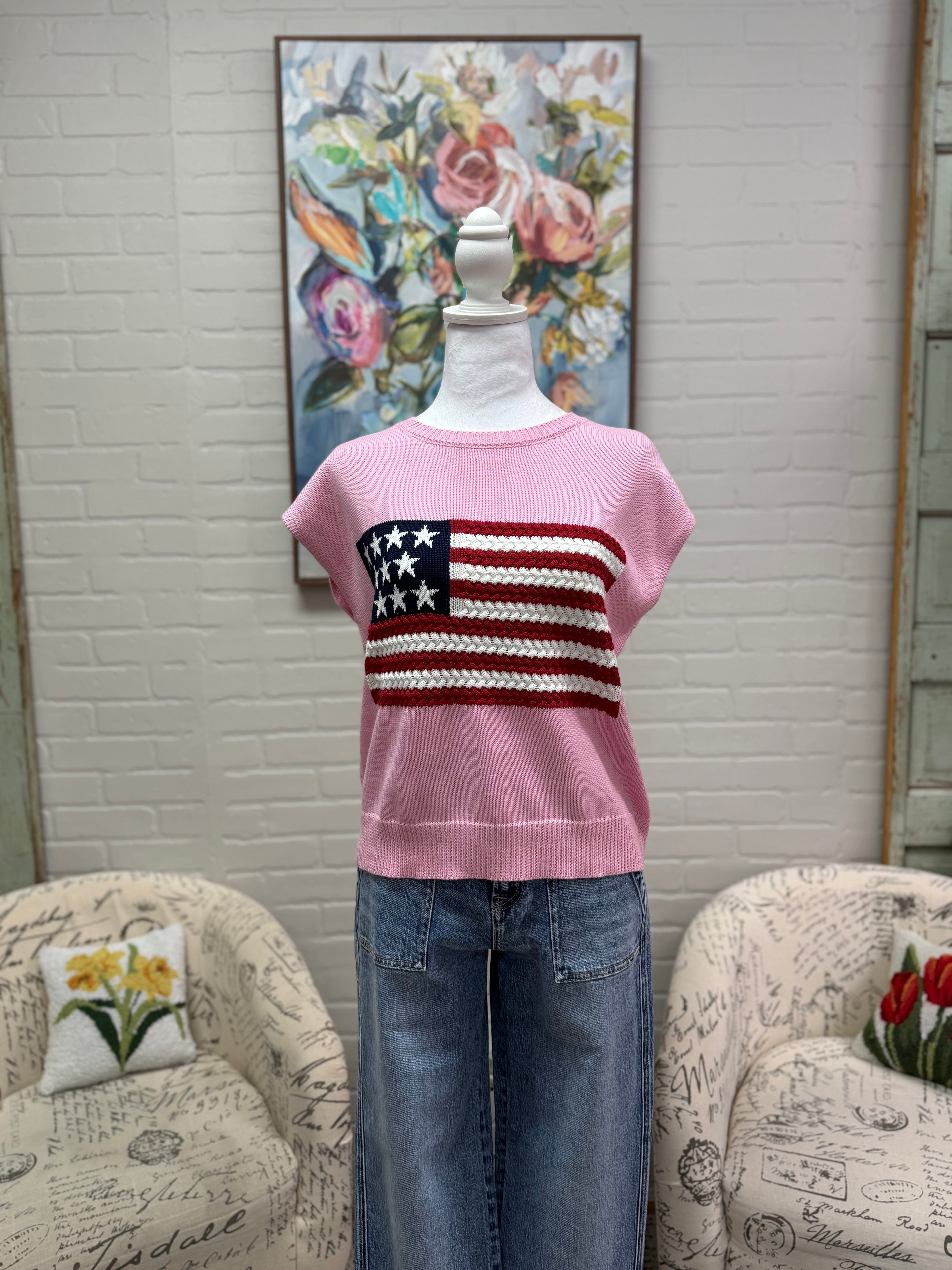 Pink US Flag Sweater