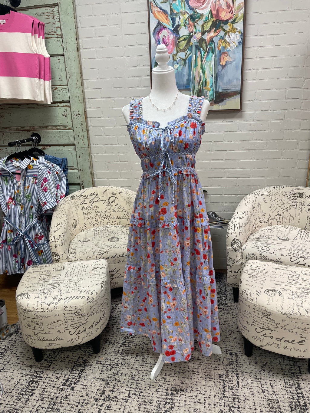 Blue Multi Floral Midi Dress