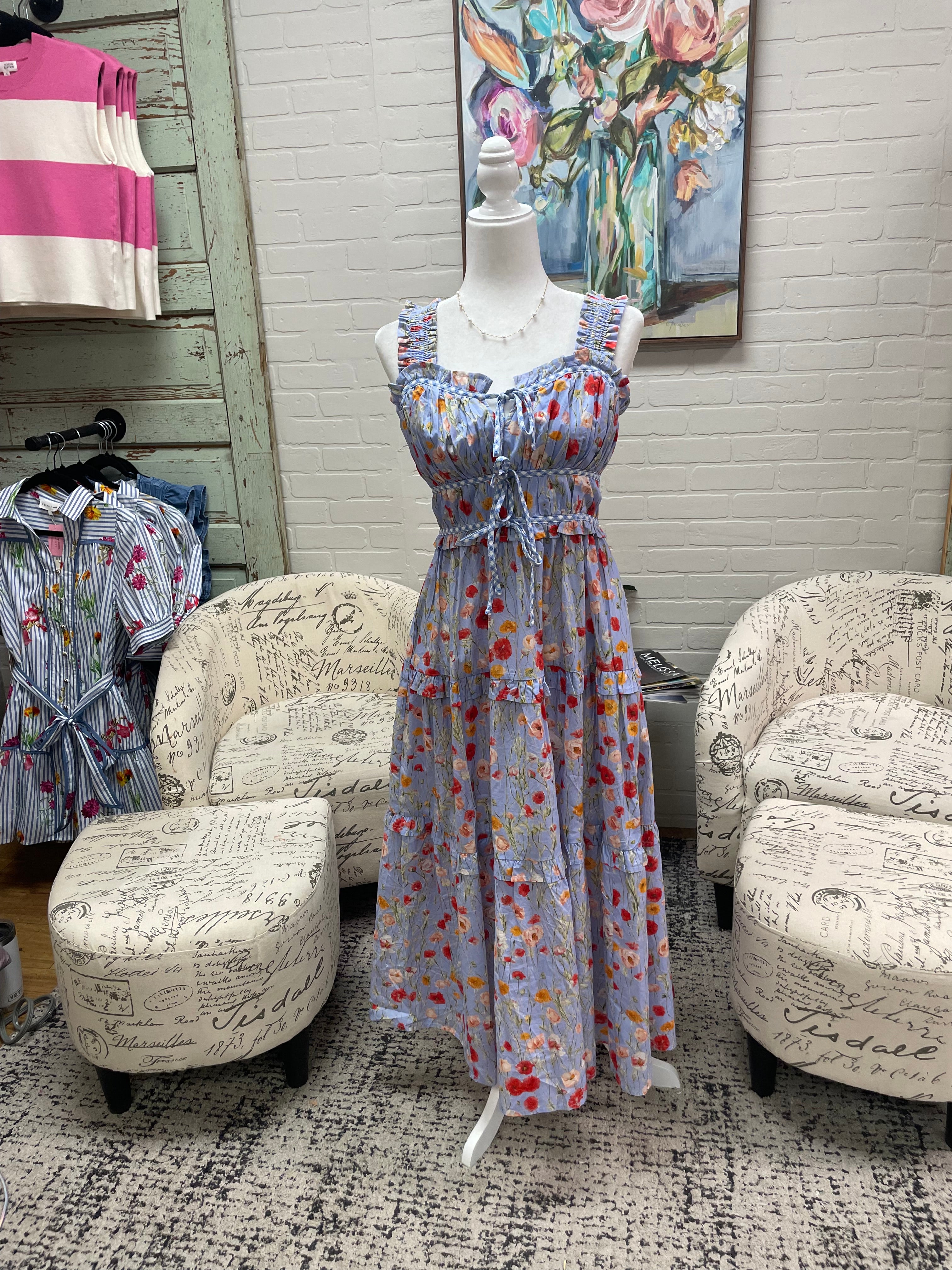 Blue Multi Floral Midi Dress