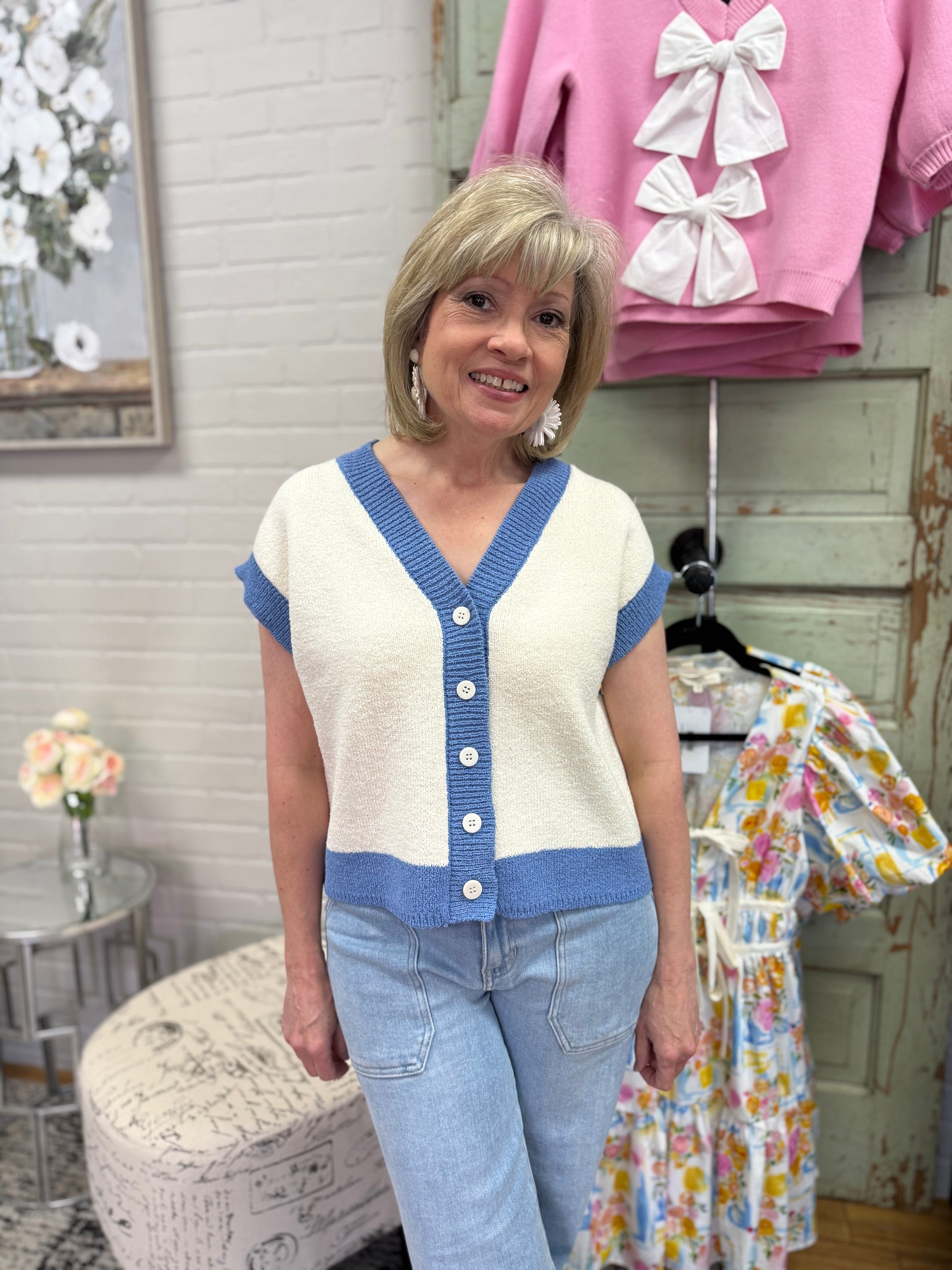 Blue & Cream Sweater Vest