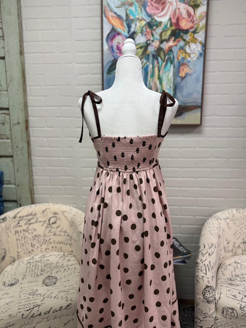Pink & Chocolate Polka Dot Midi Dress