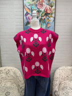 Fuchsia Floral Sleeveless Sweater
