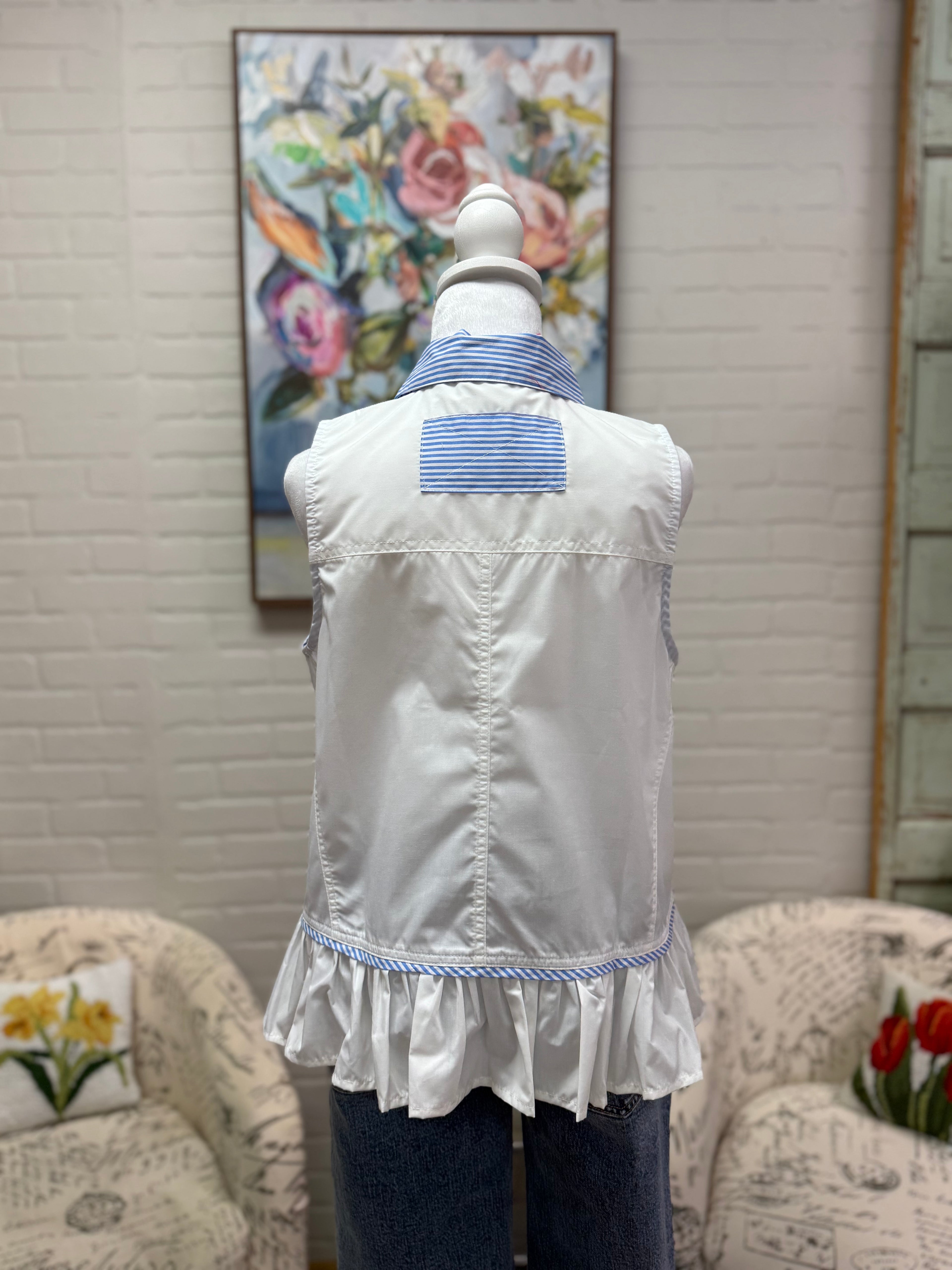 Off White Sleeveless Ruffle Hem Top