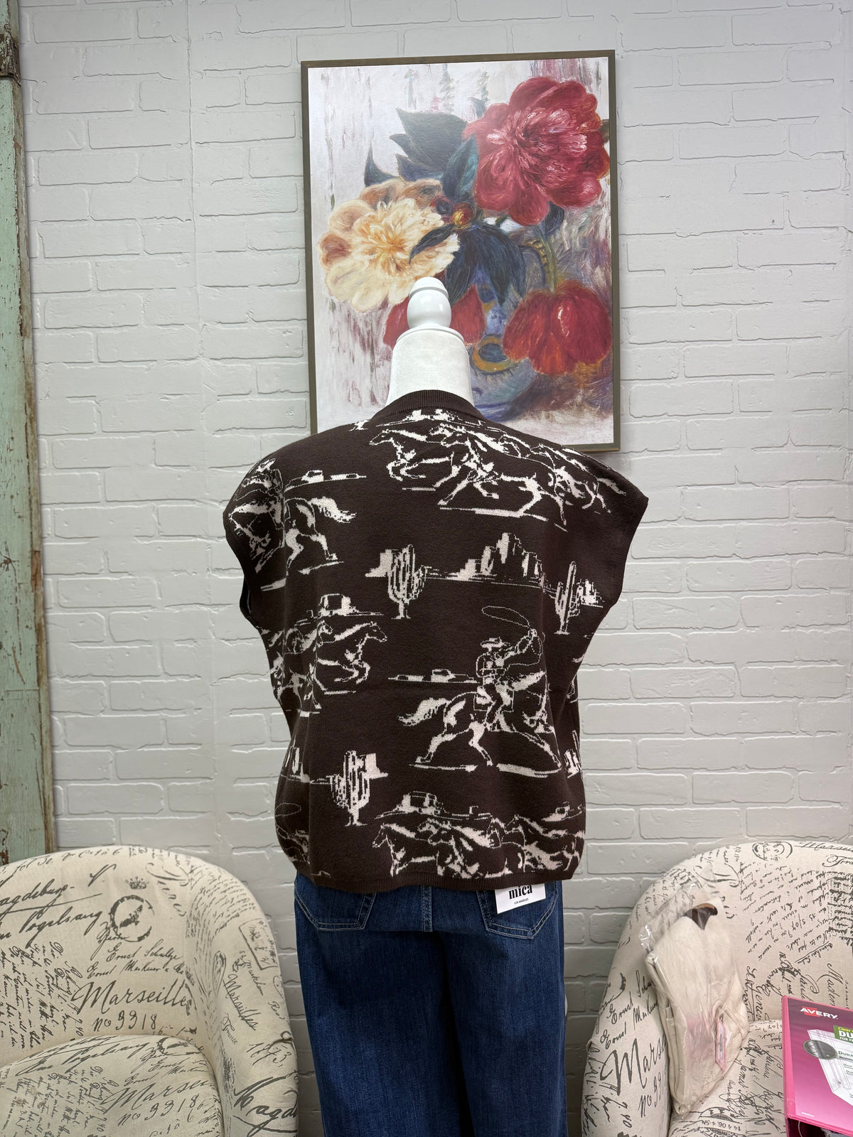 Brown Western Print Sweater