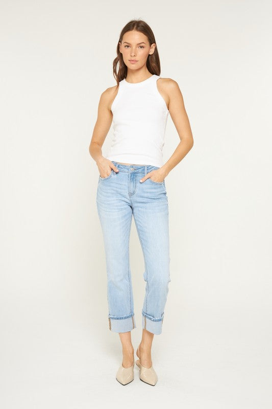 Mid Rise Cuffed Straight Leg Jean