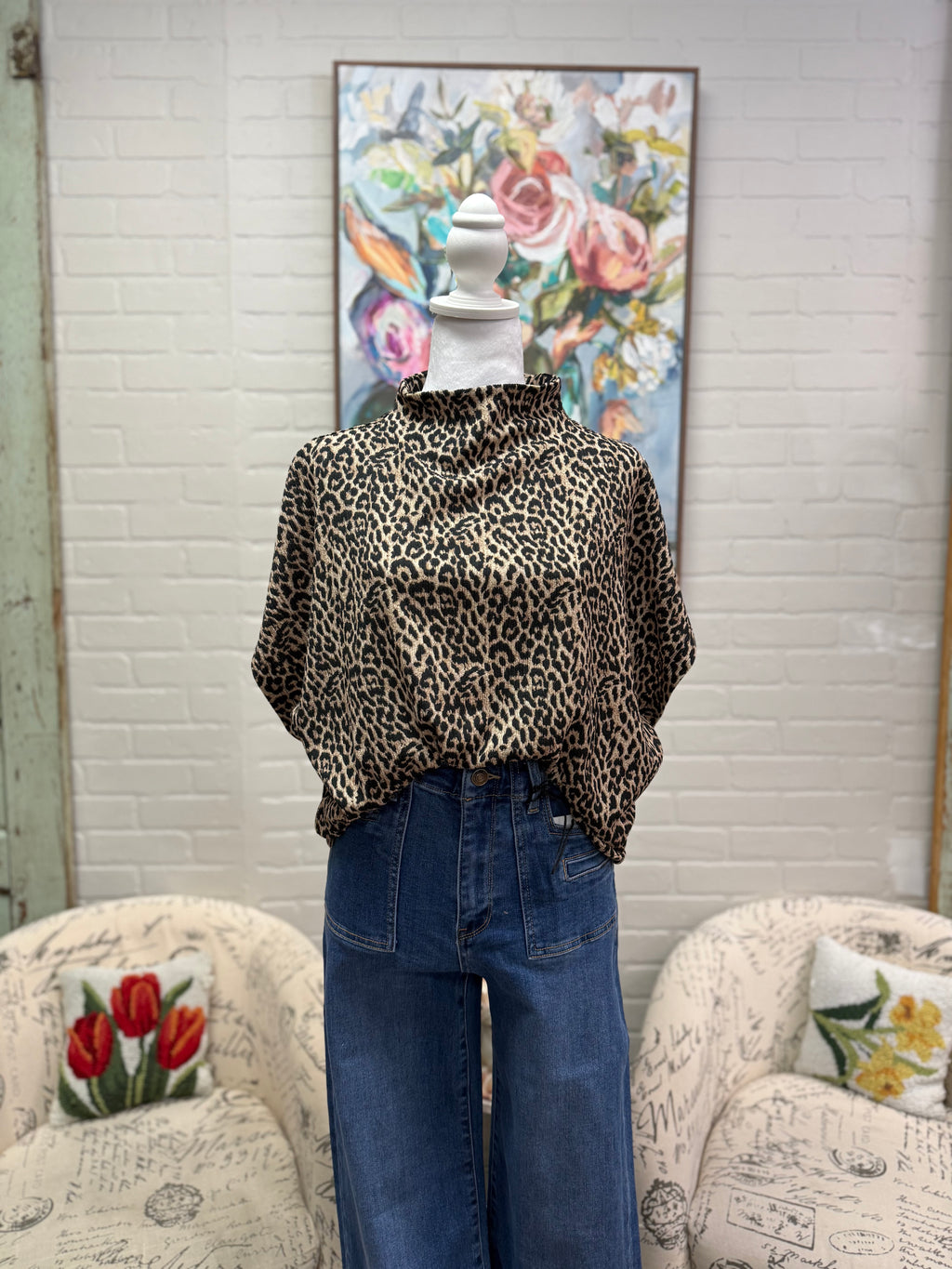 Leopard Mock Neck Dolman