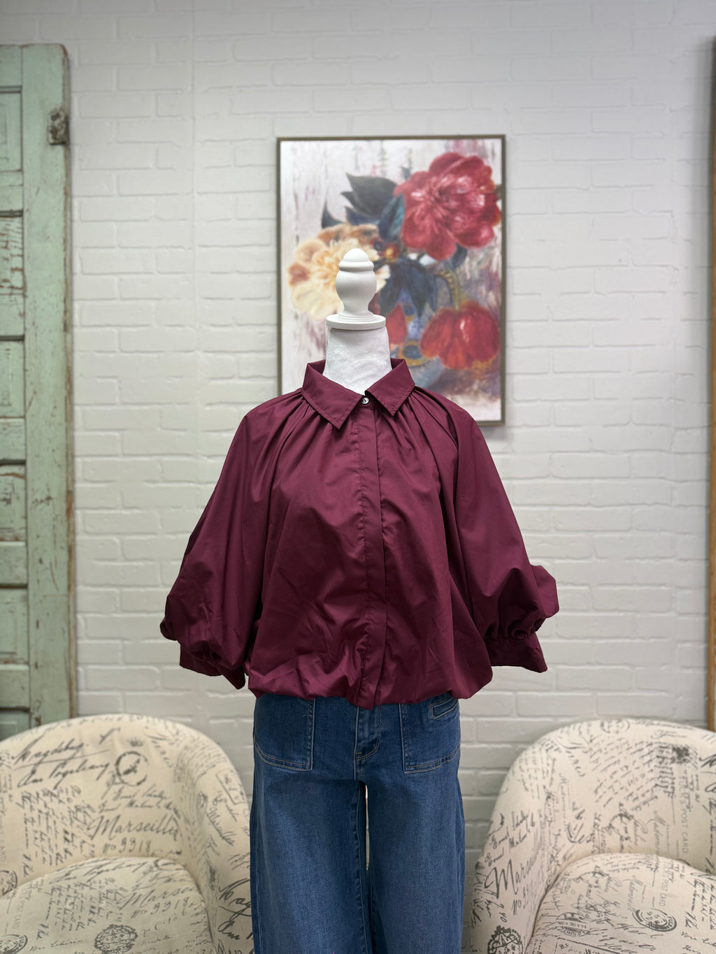Merlot Button Up Bubble Top