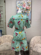 Green Striped Floral Mini Dress