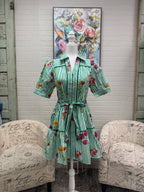 Green Striped Floral Mini Dress