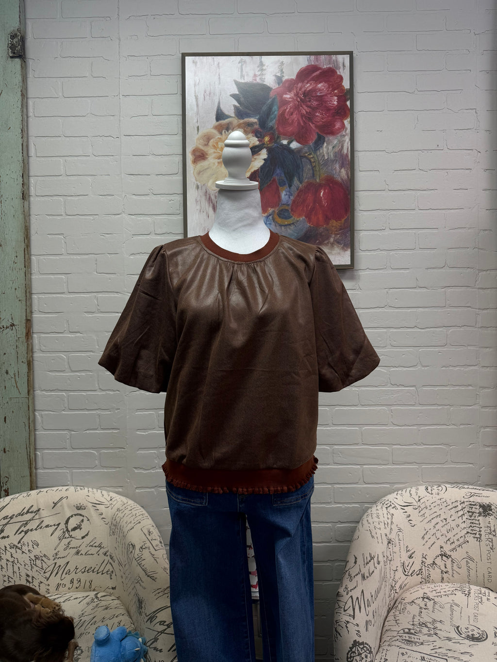 Brown Faux Leather Bubble Top