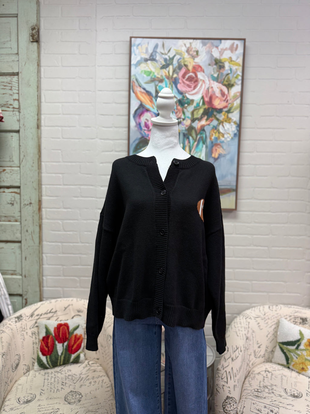 Black Long Sleeve Football Sweater