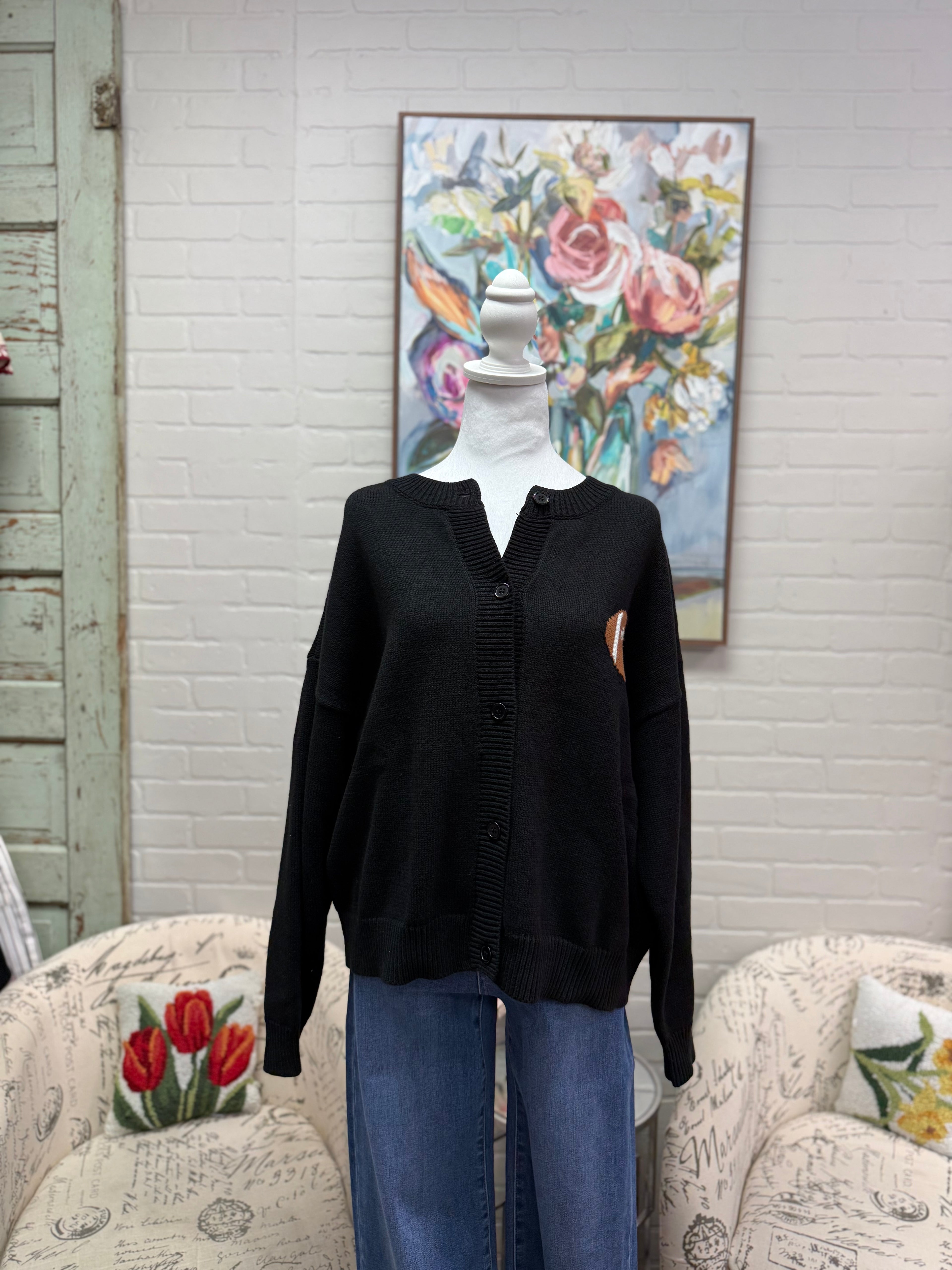 Black Long Sleeve Football Sweater