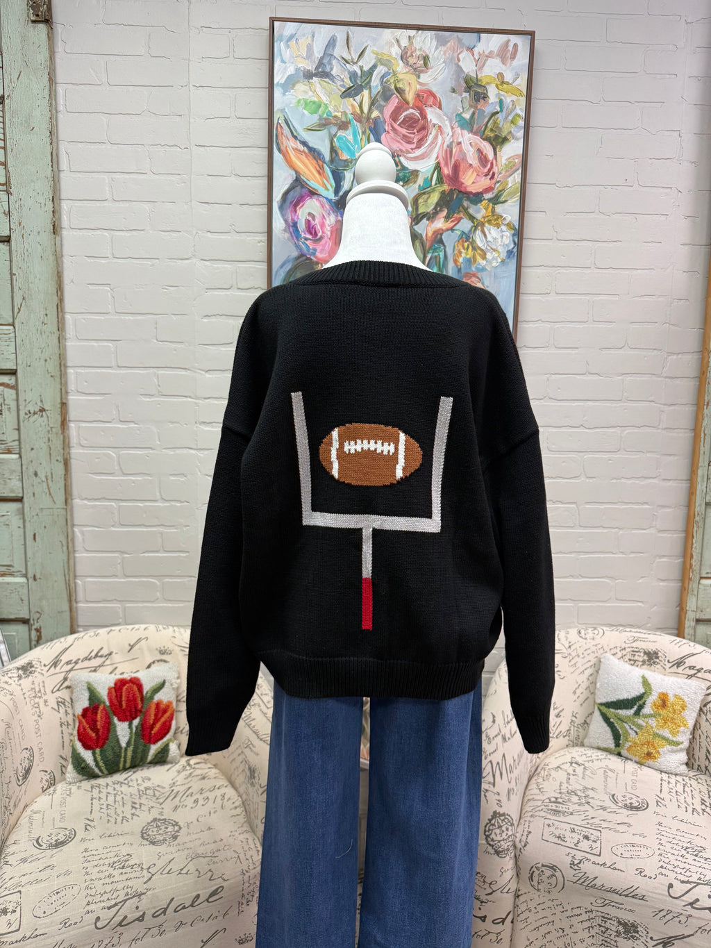Black Long Sleeve Football Sweater
