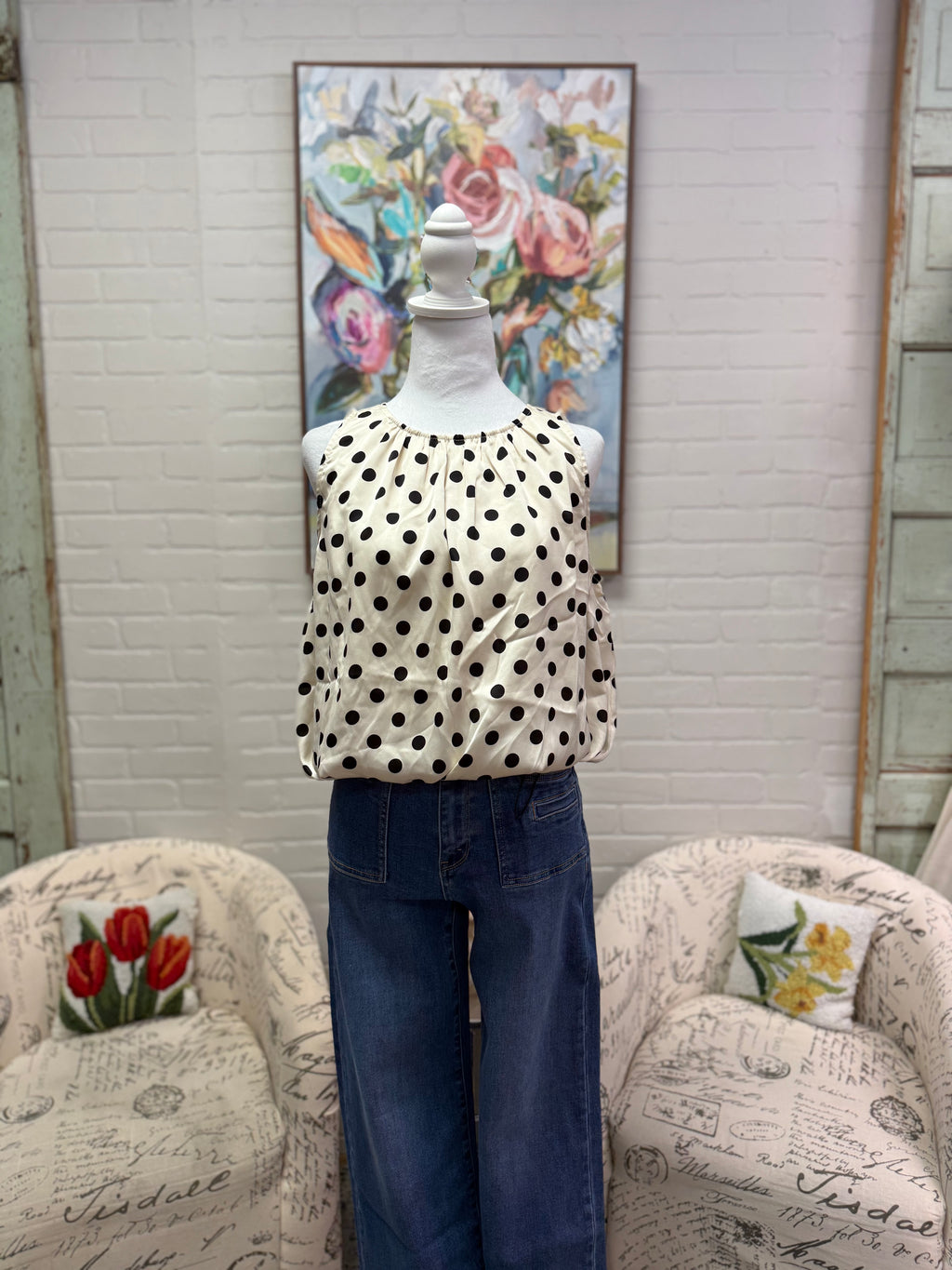 Off White Polka Dot Top