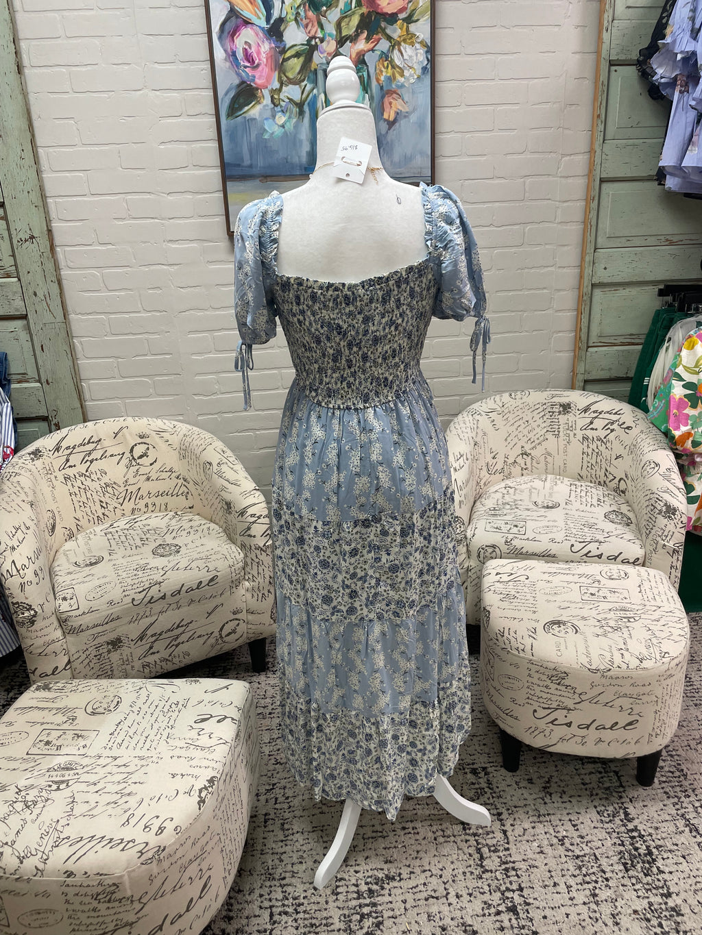 Blue Mixed Floral Midi Dress