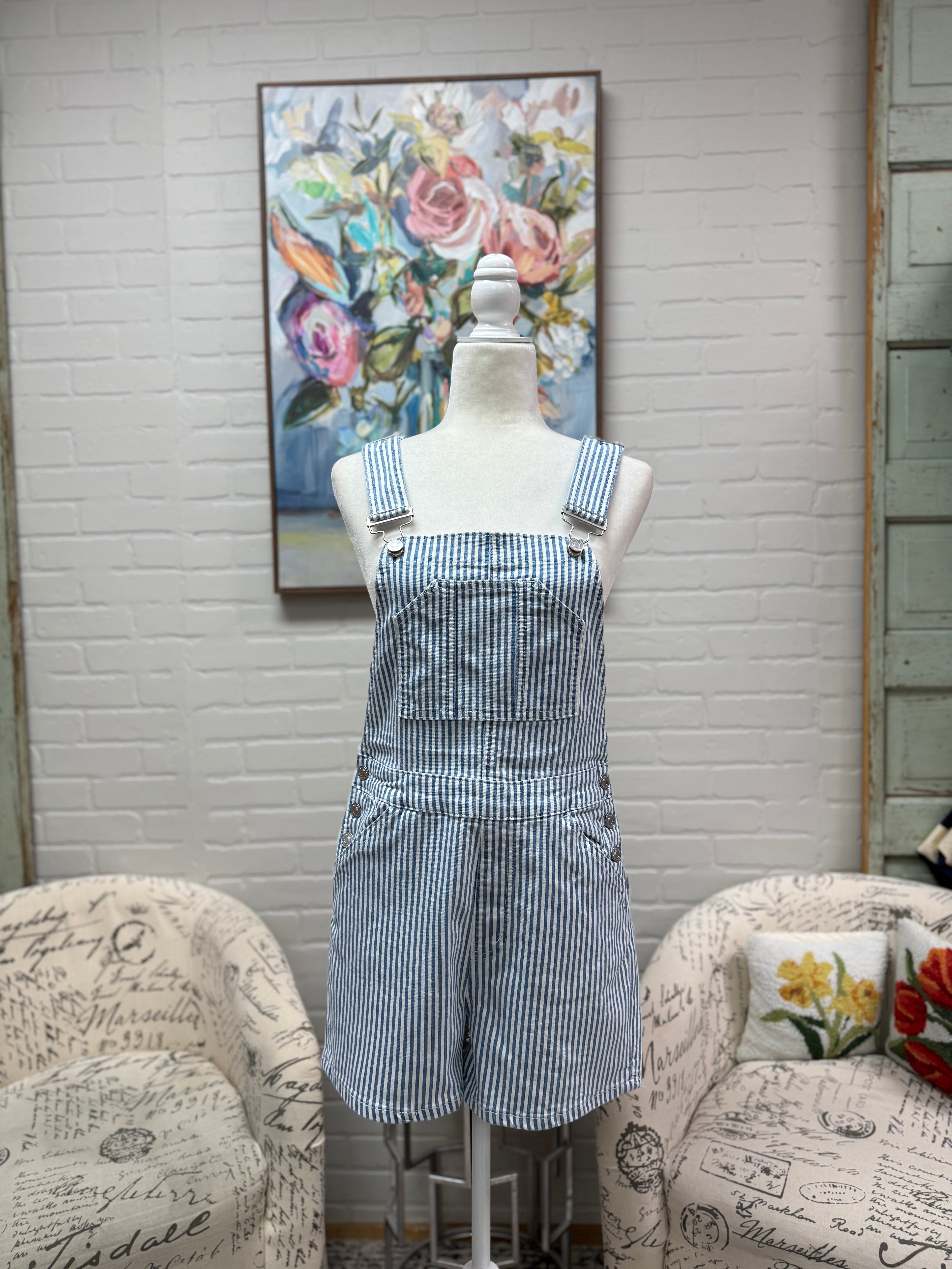 Striped Overall Shorts