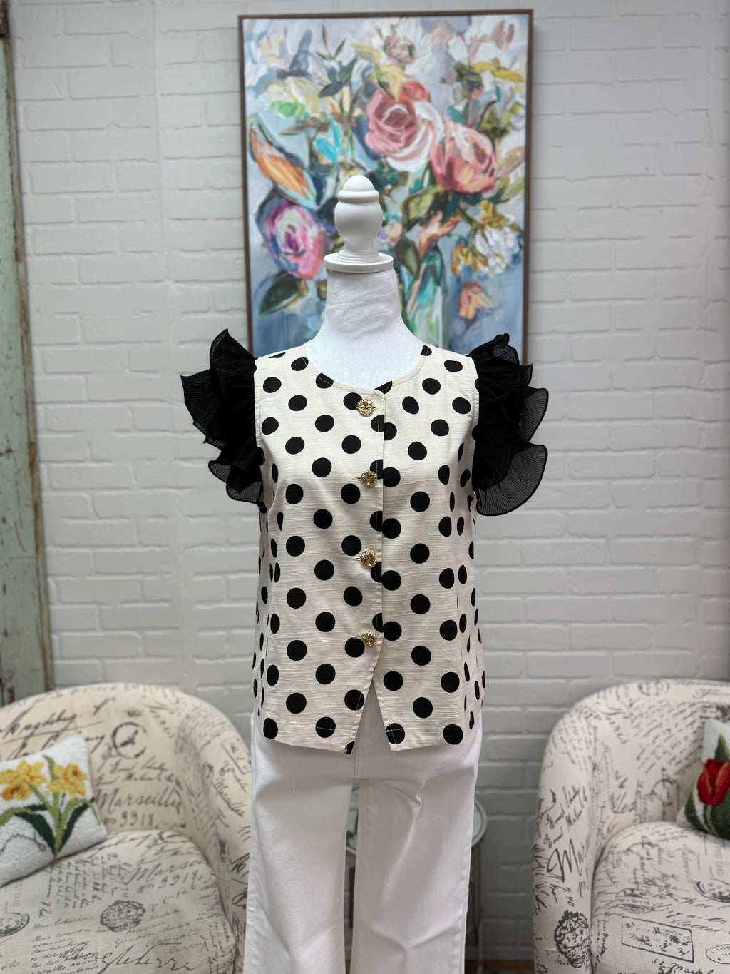Polka Dot Frill Top