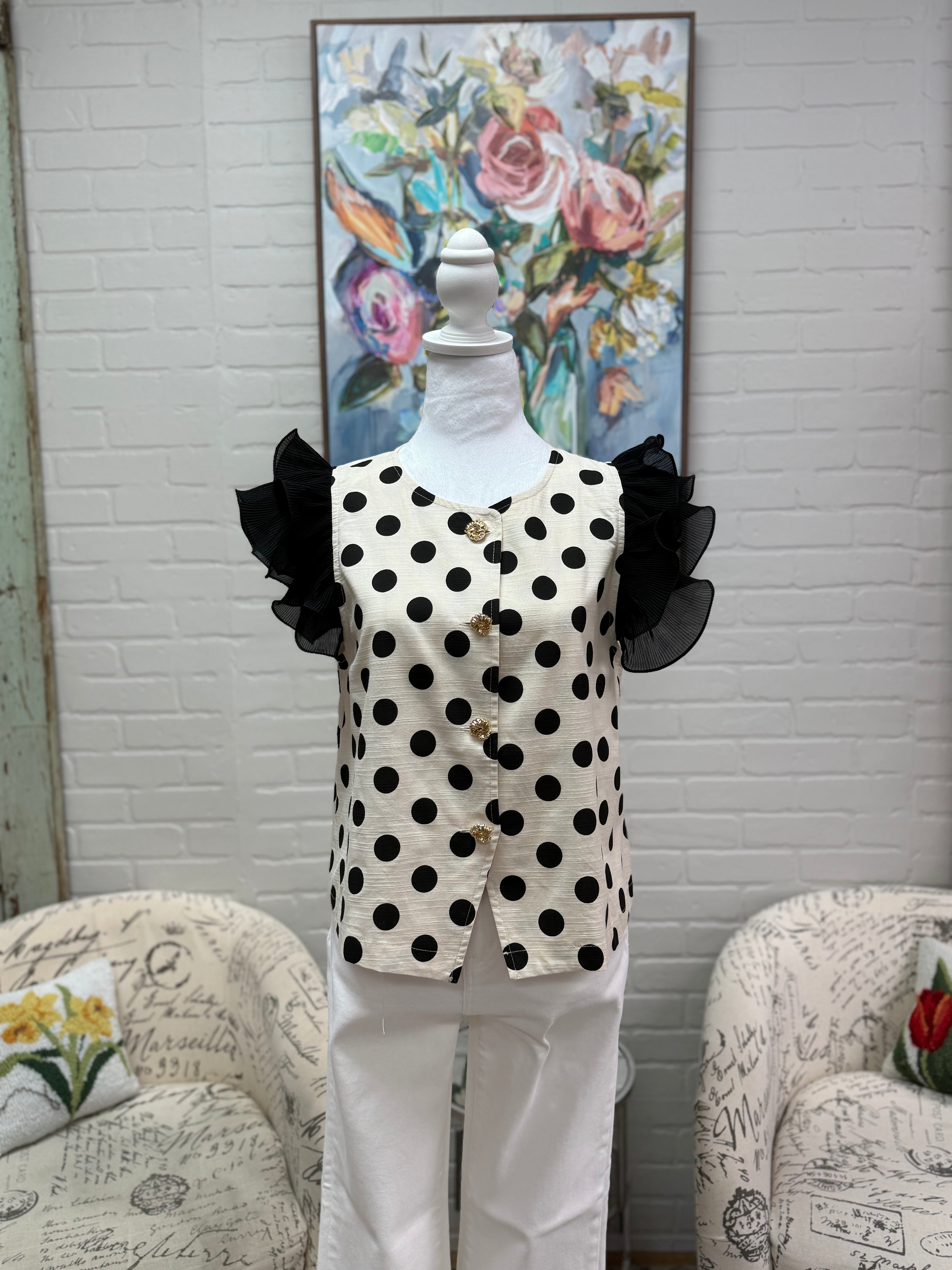Polka Dot Frill Top
