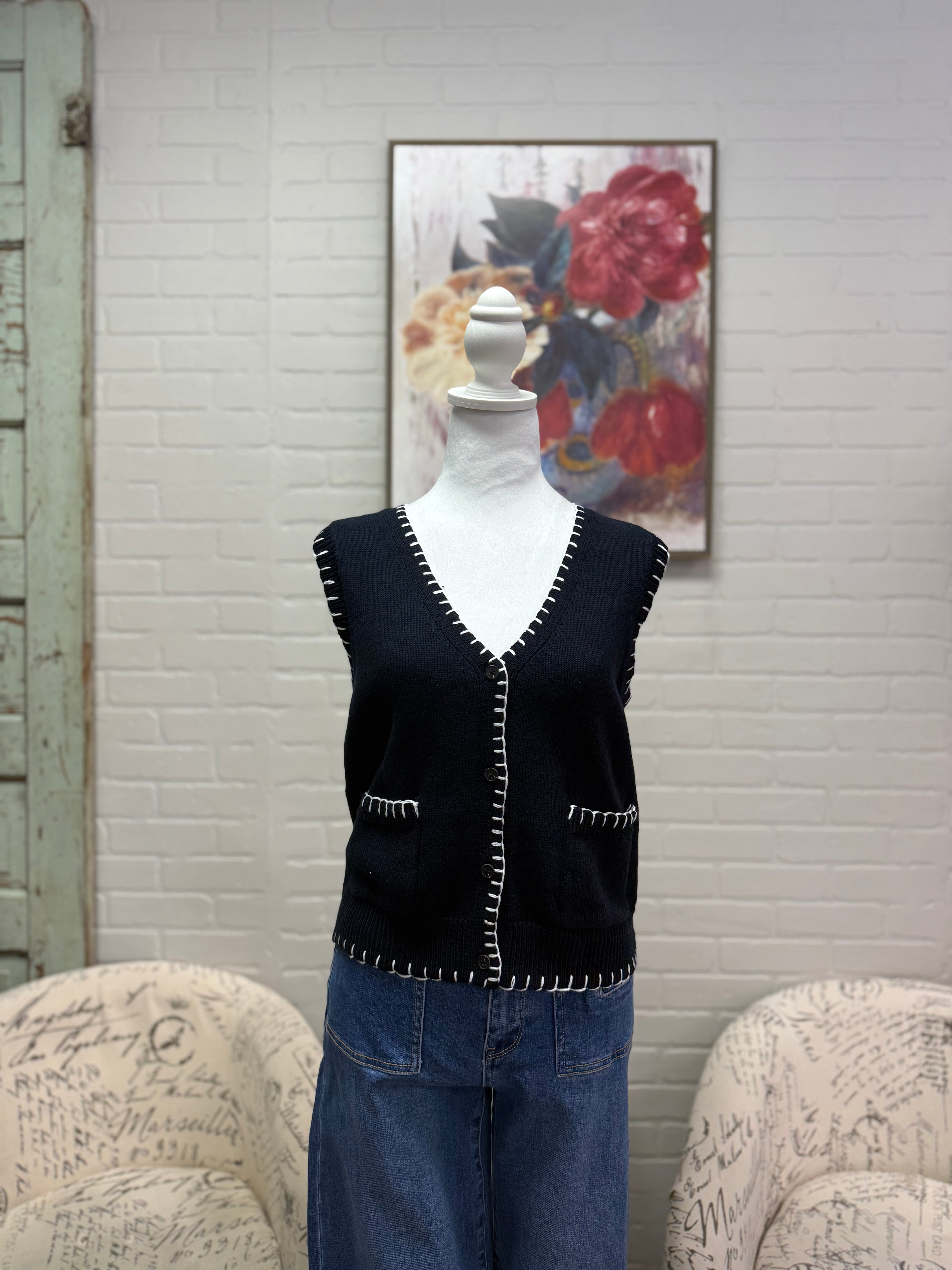 Midnight Whip Stitch Vest