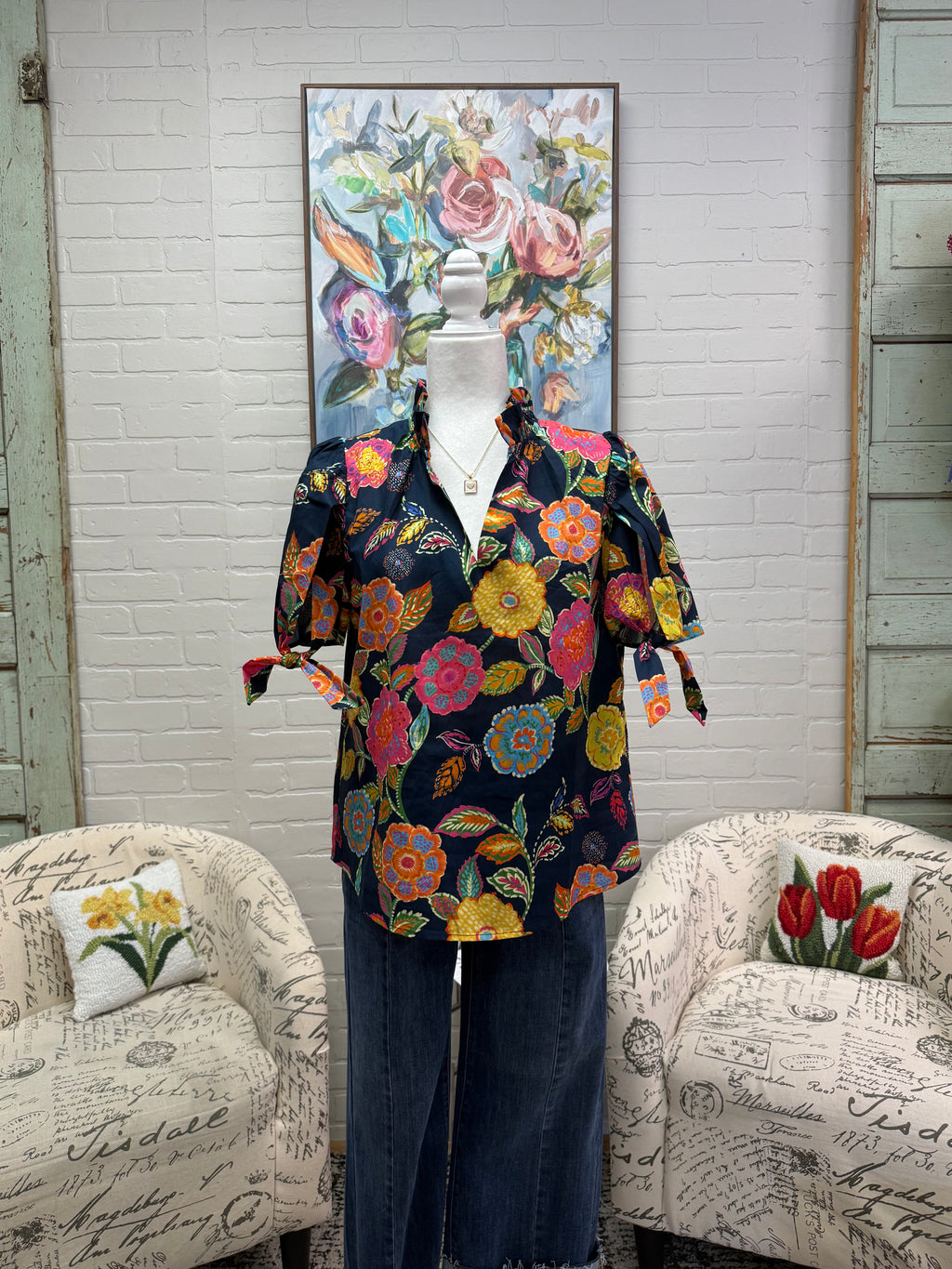 Navy Floral Blouse