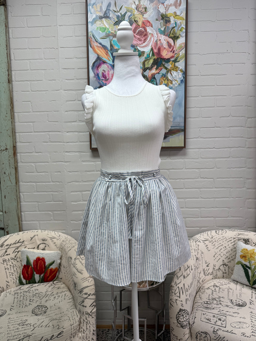 Blue Striped Mini Skirt