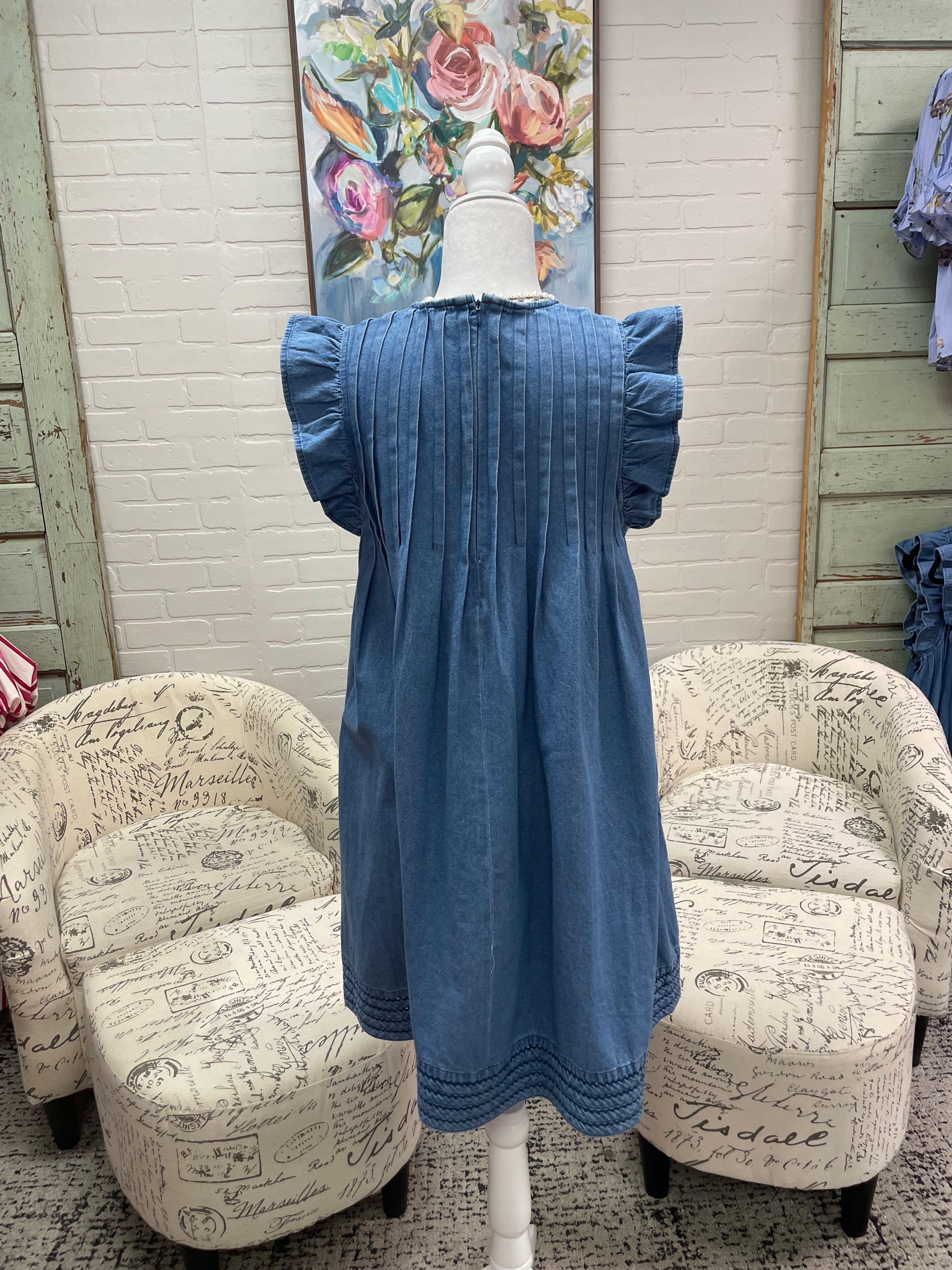 Pleated Denim Dress