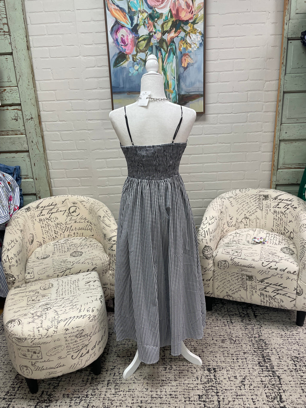 Black Gingham Midi Dress