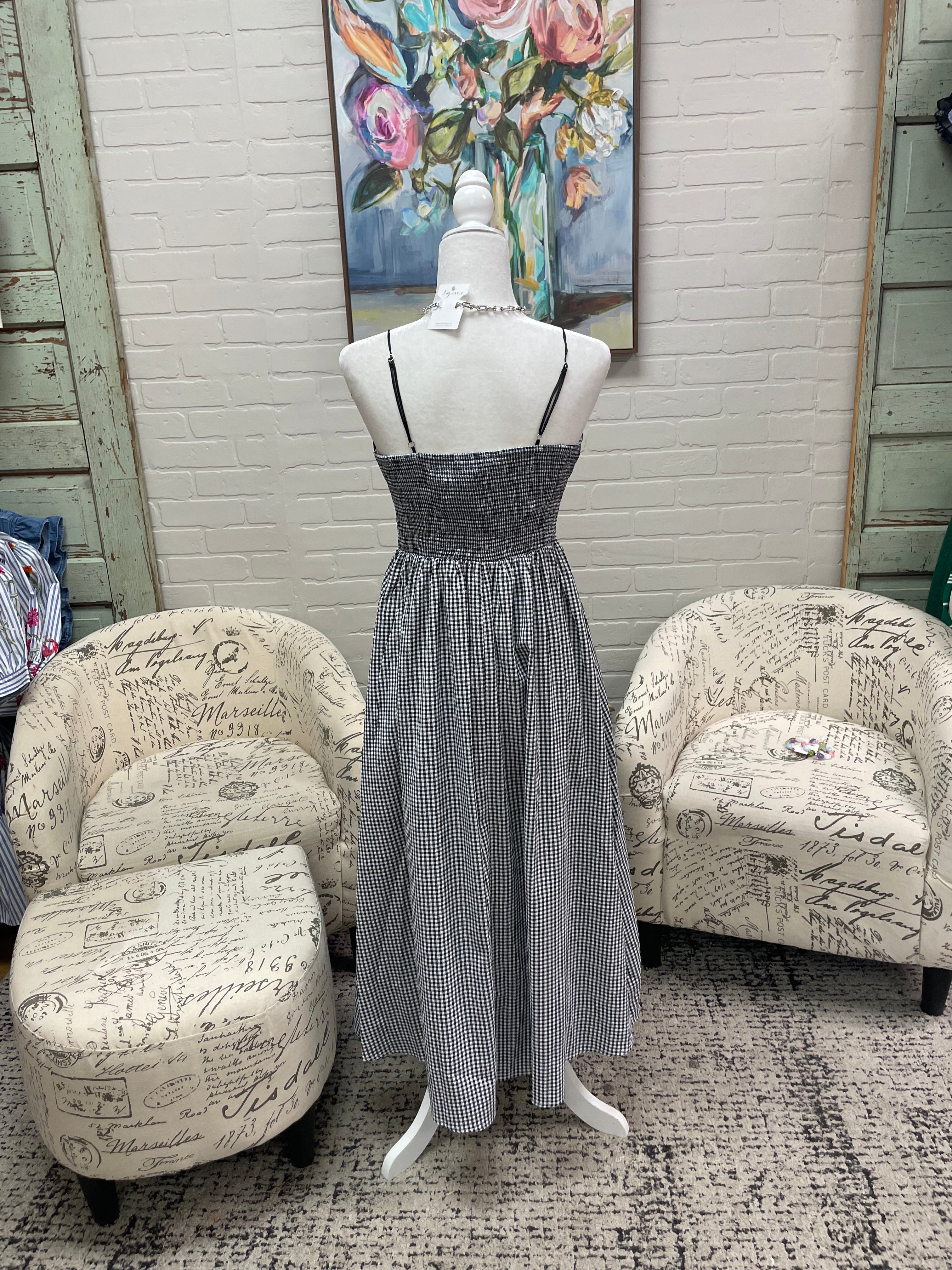 Black Gingham Midi Dress