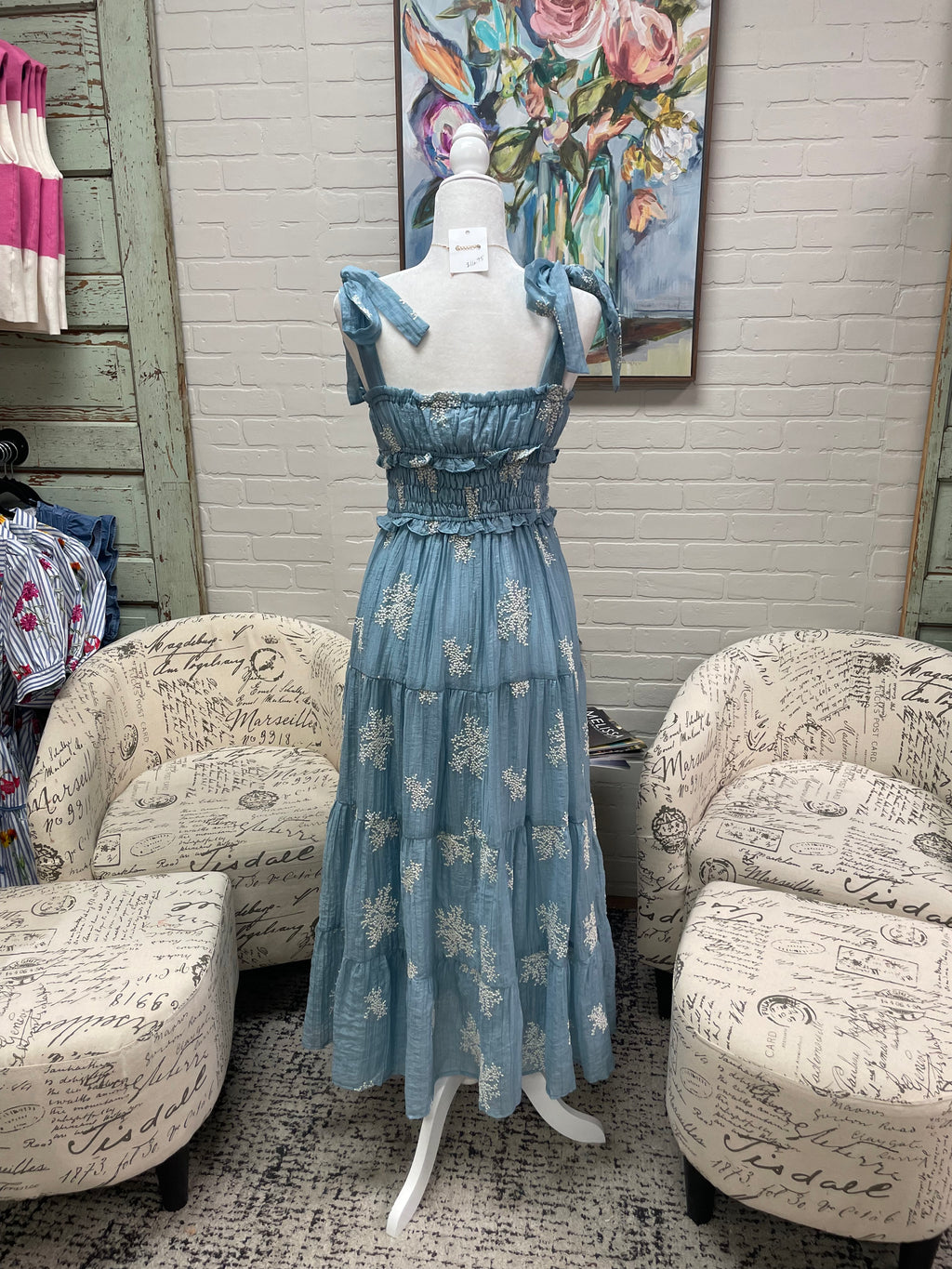 Icy Blue Embroidered Maxi Dress