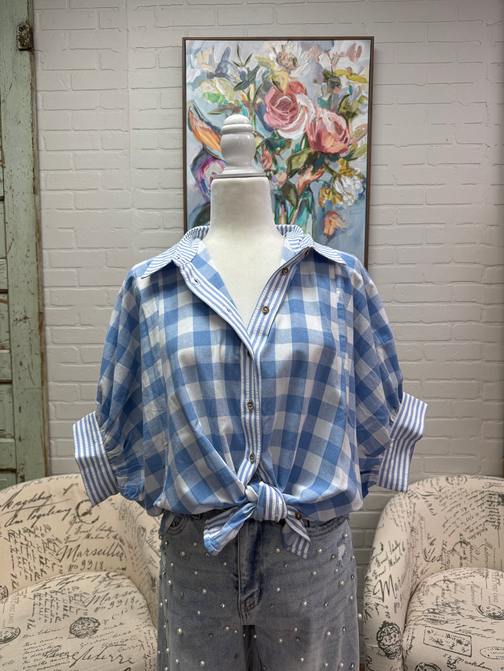 Gingham Balloon Sleeve Top