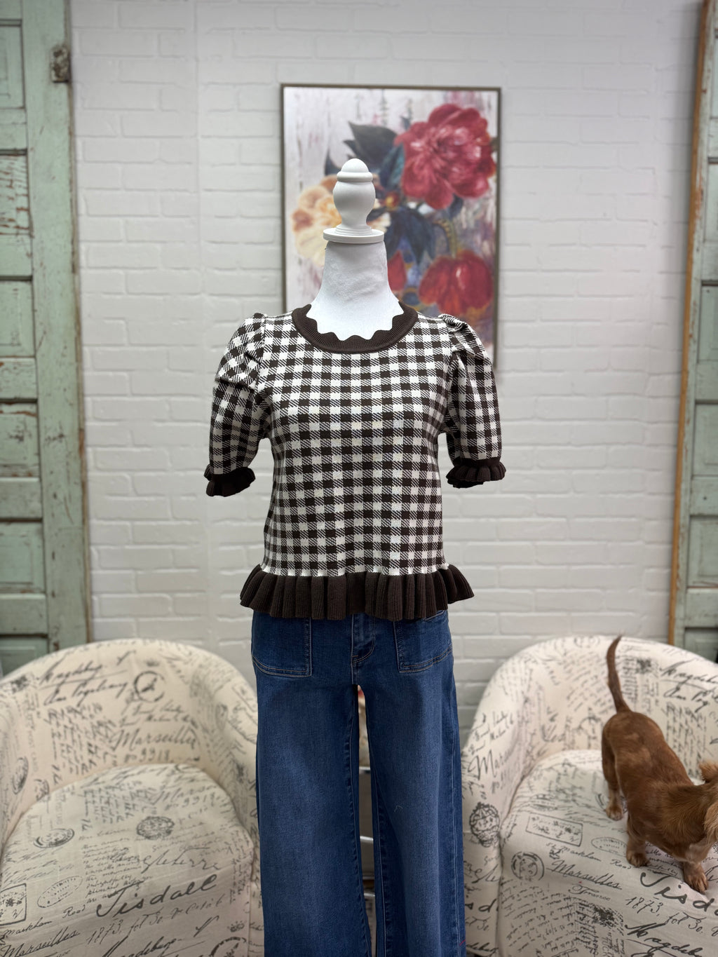 Brown Gingham Sweater