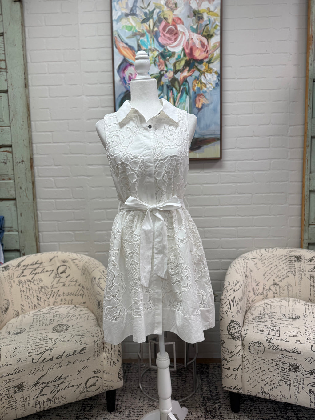 Off White Floral Mini Dress