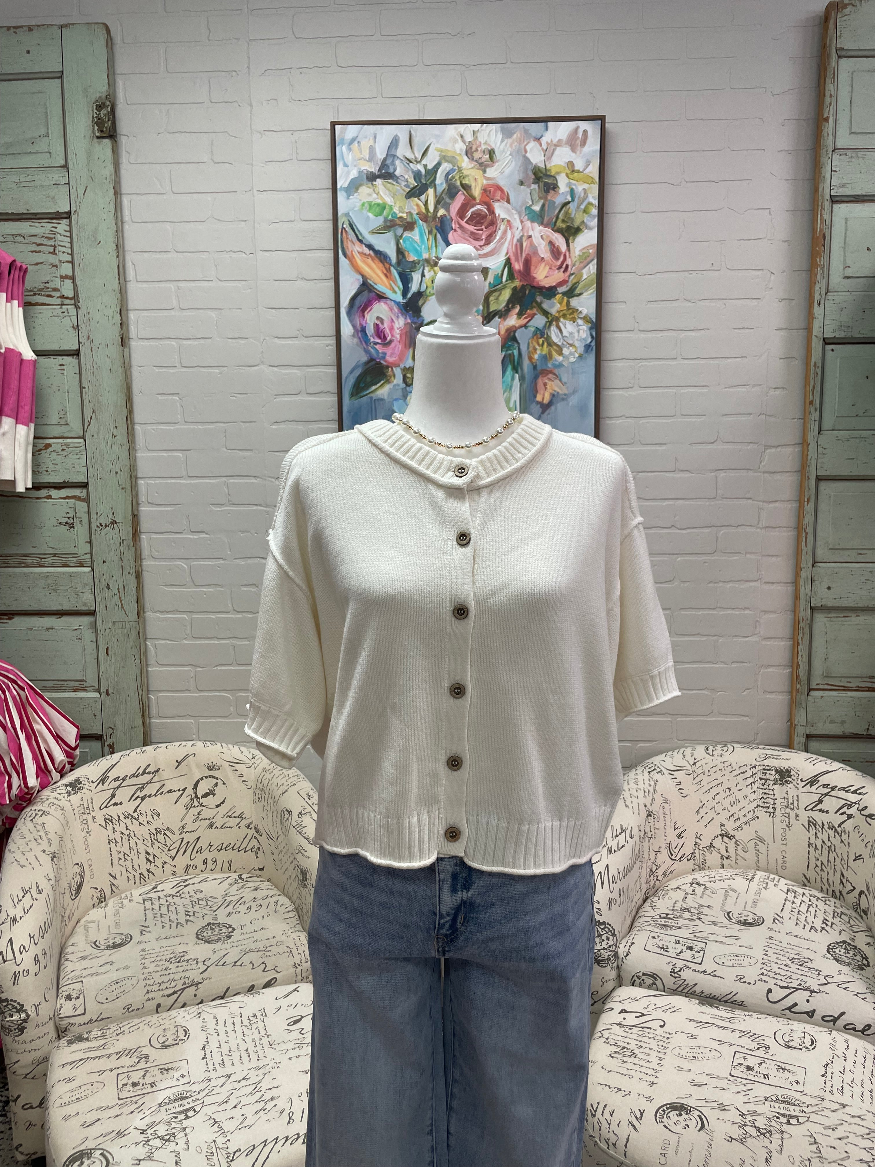 Cream Short Sleeved Cardigan