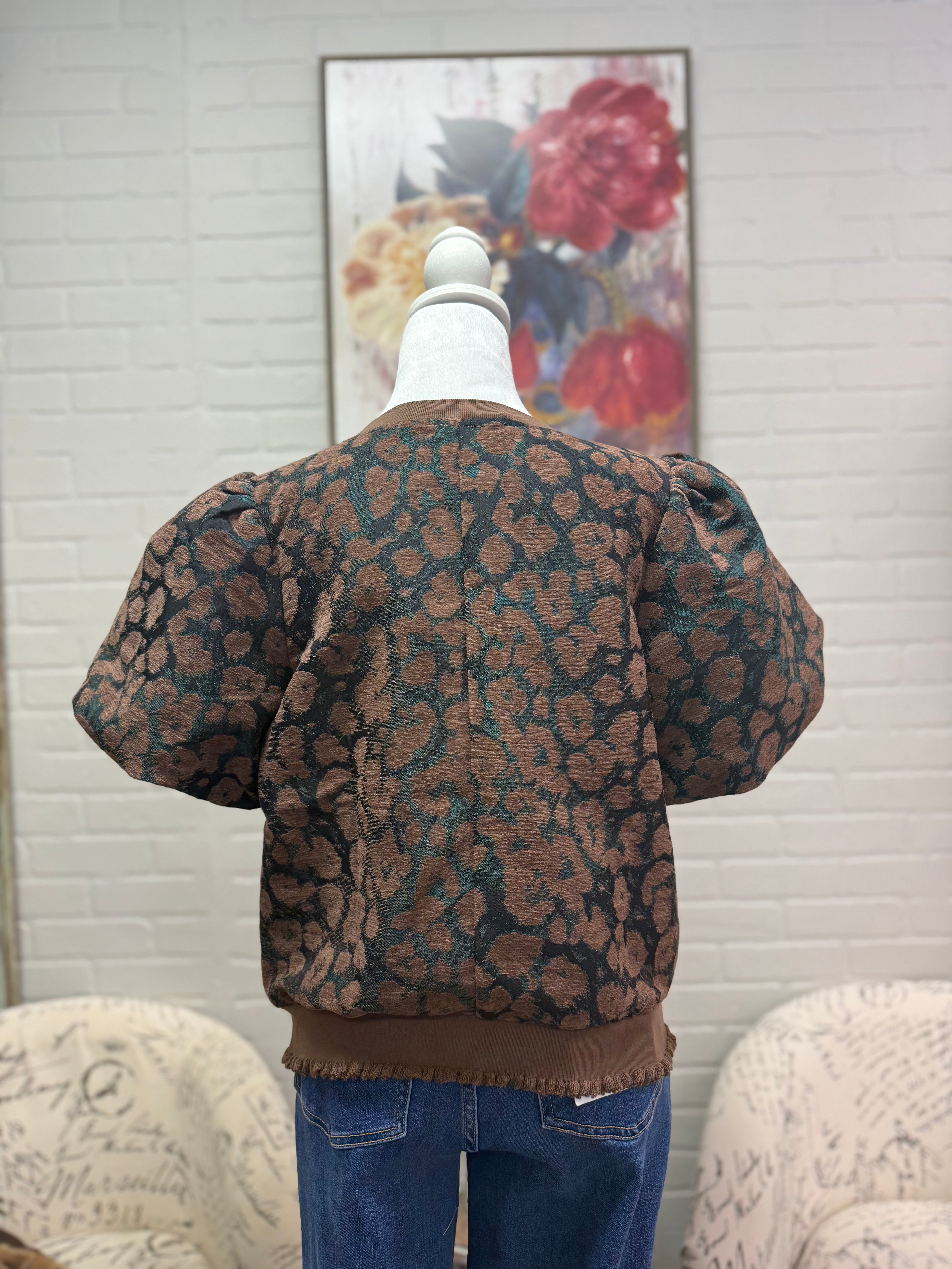 Brown Jacquard Bubble Top