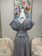 Navy Stripe Zip Midi Dress