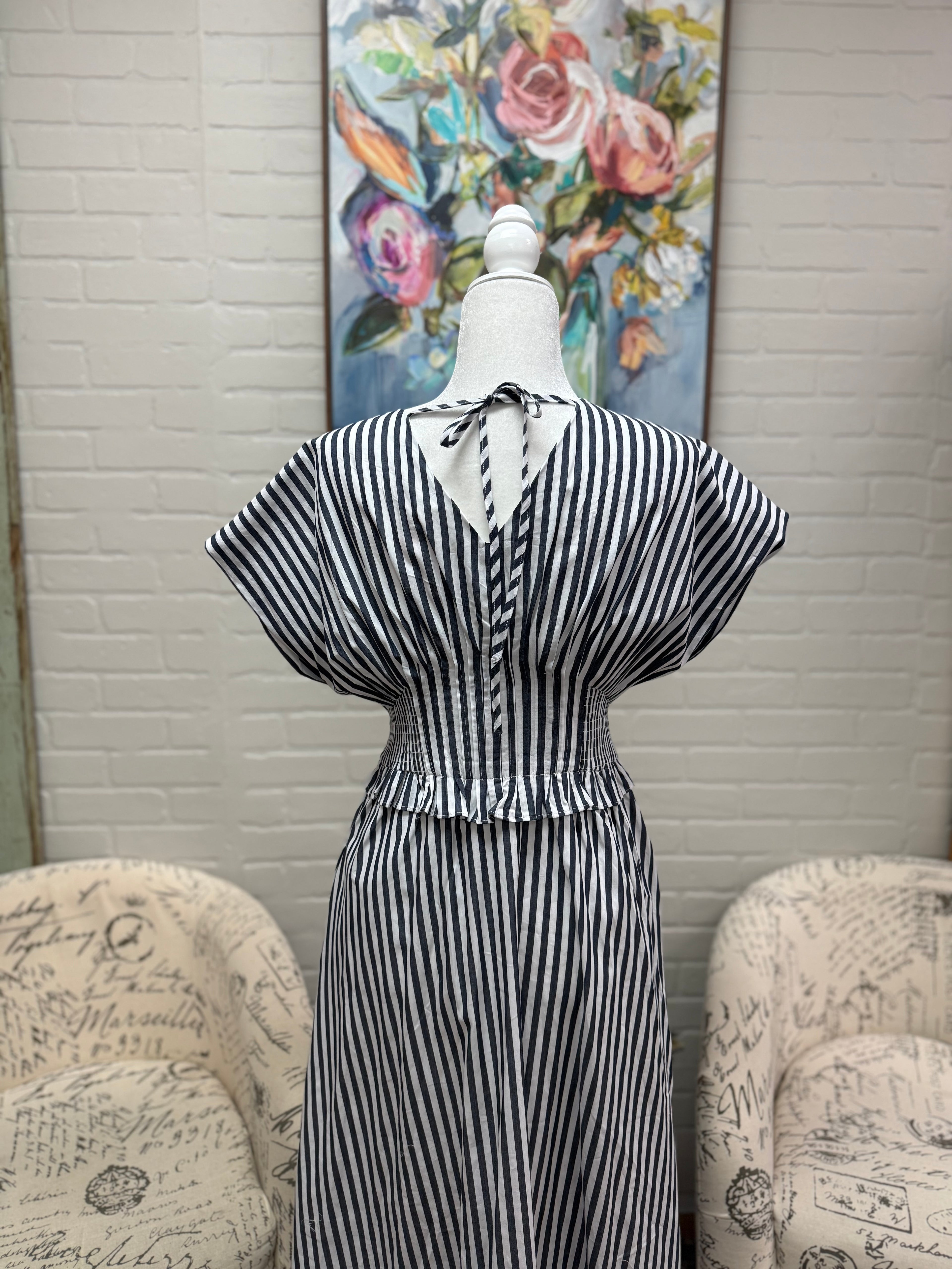 Navy Stripe Zip Midi Dress